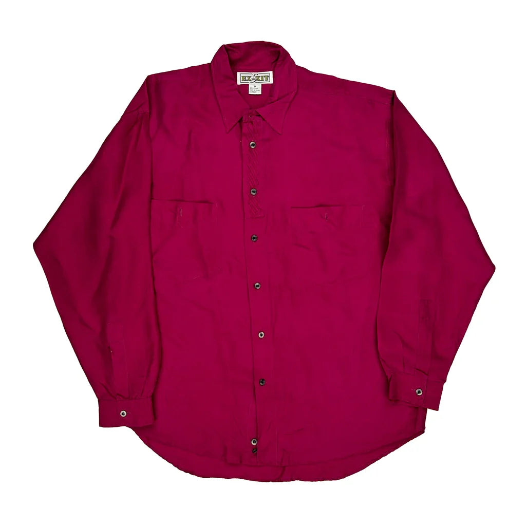 Ex-Xit Shirt - Medium Red Silk Refurbished - Thrifted (note: this is a term often used to describe second- refurbished available on Cerqular