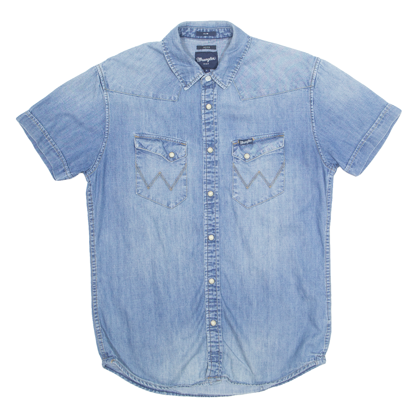 WRANGLER Slim Fit Denim Look Mens Plain Shirt Blue S Refurbished - N/A refurbished available on Cerqular