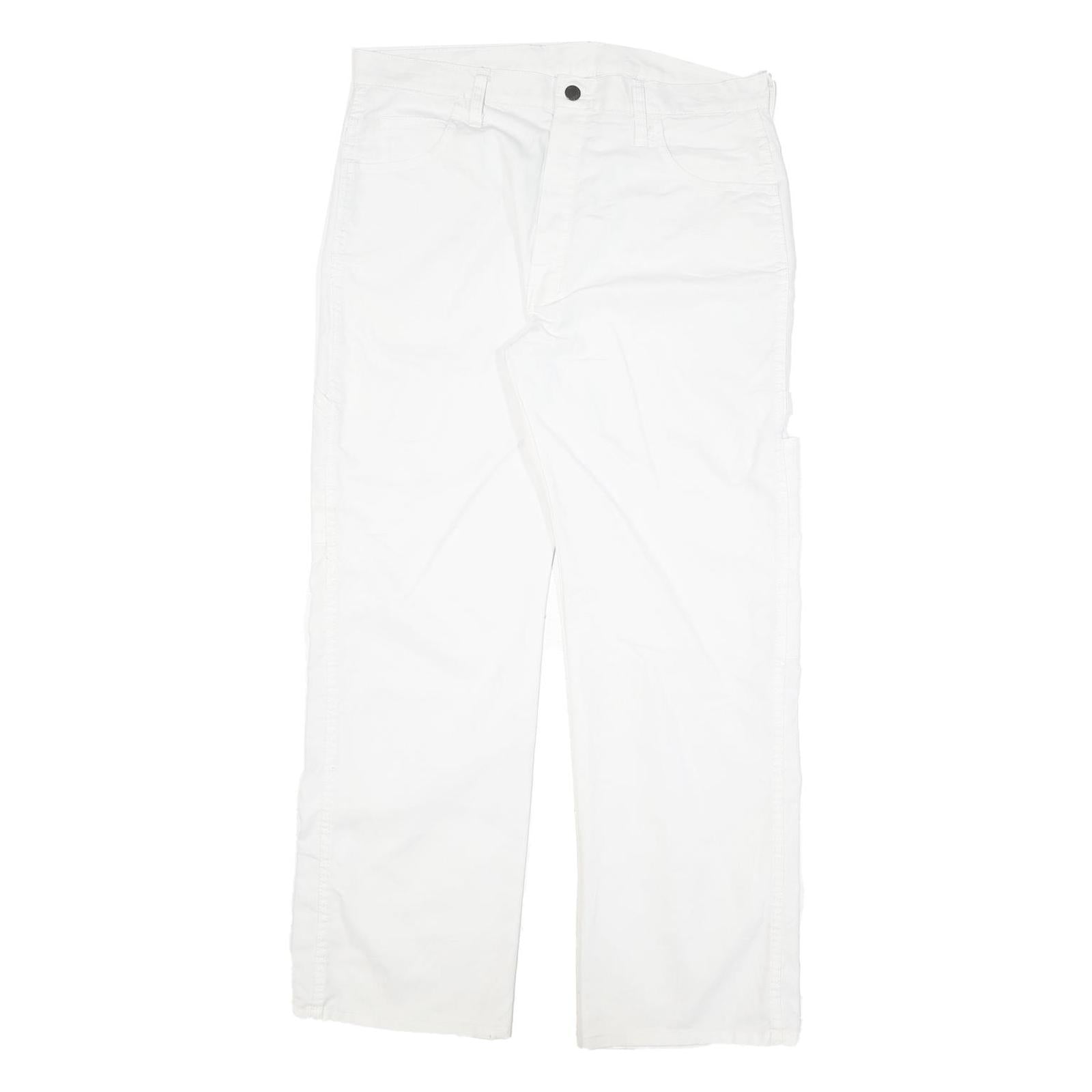 DICKIES Mens White Cotton Blend Regular Straight Trousers W34 L29 Workwear Zip Refurbished - N/A refurbished available on Cerqular