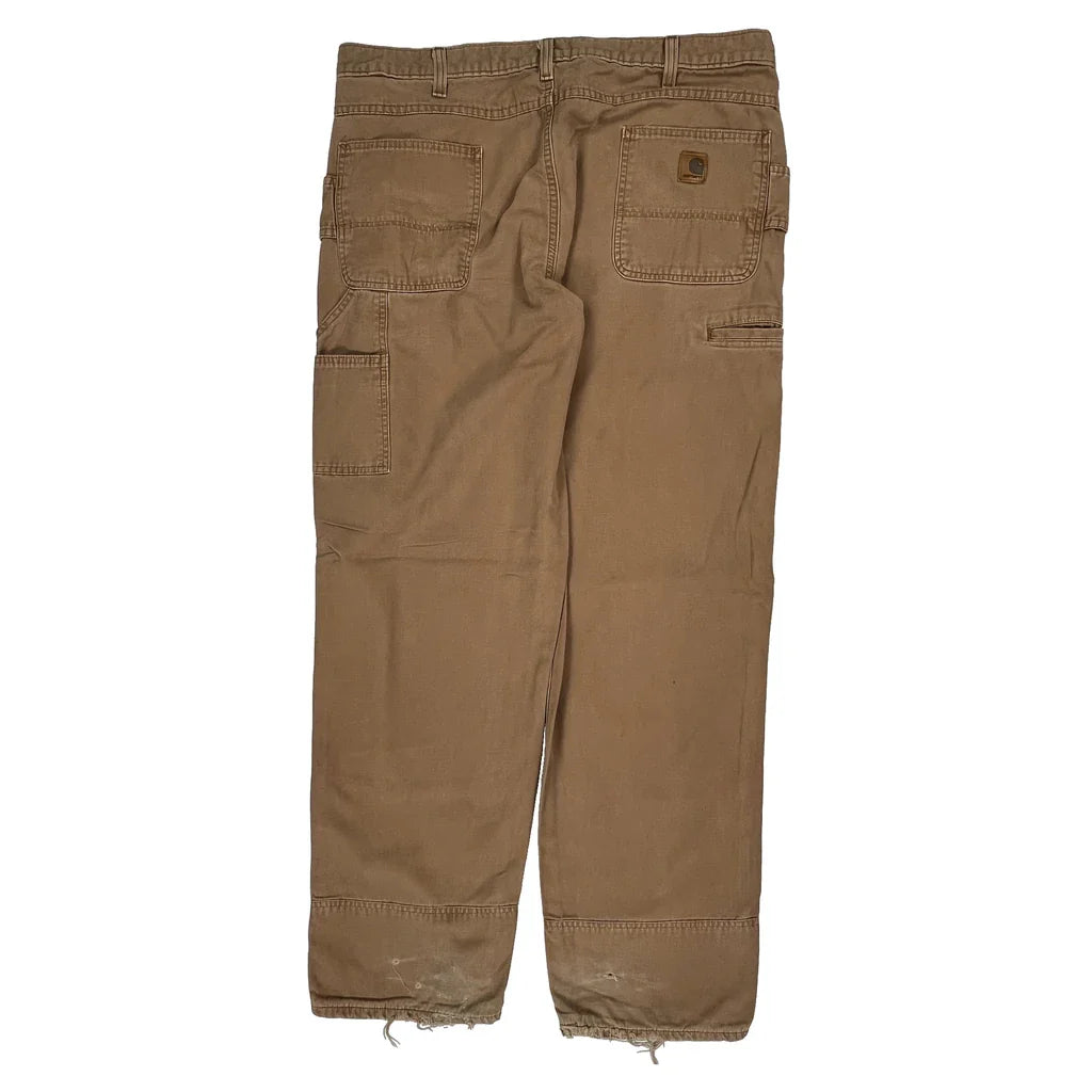 Carhartt Double Knee Carpenter Trousers - 38W 30L Brown Cotton Refurbished - Thrifted (note: this is a term often used to describe second- refurbished available on Cerqular