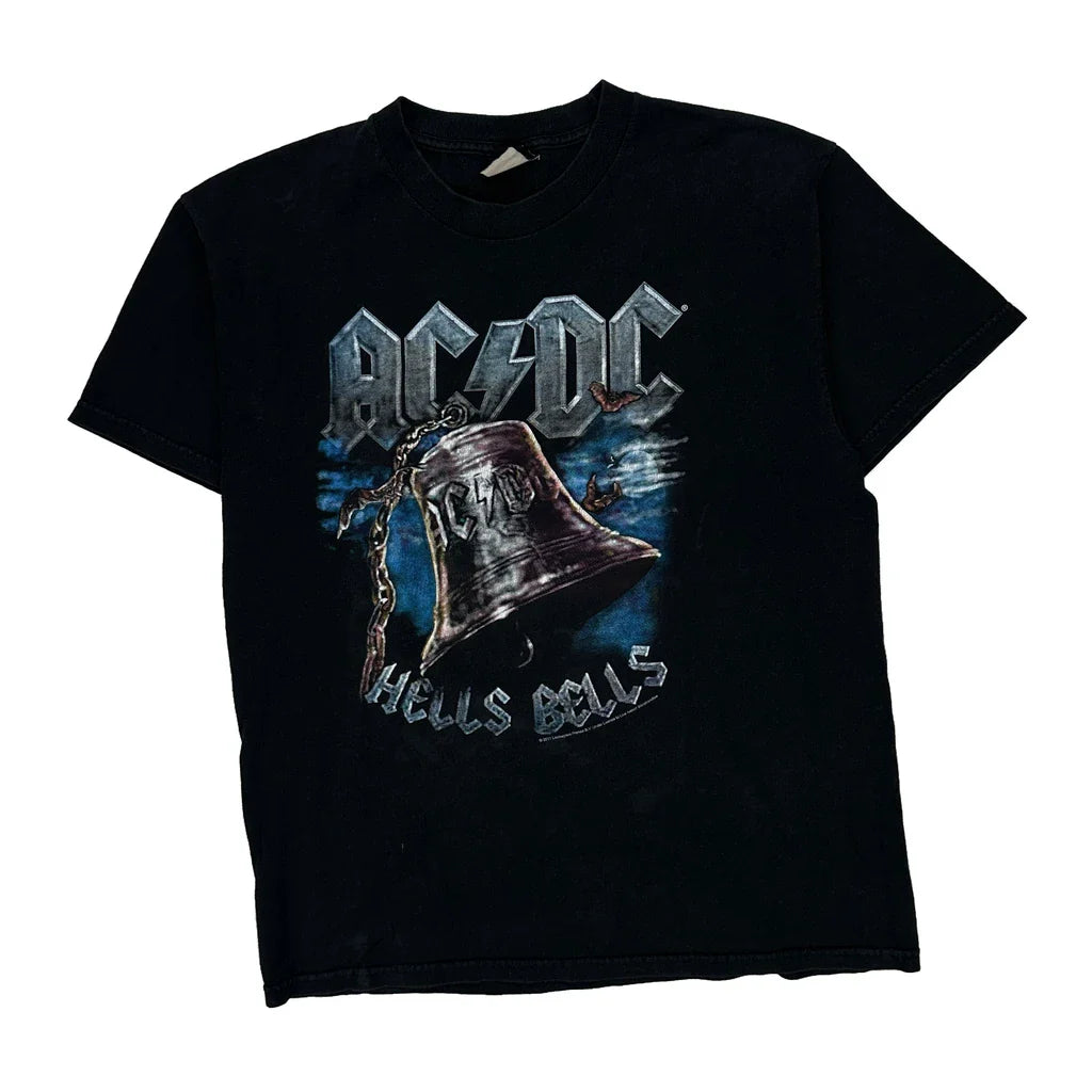 Ac/Dc Hells Bells Artimonde Band T-Shirt - Large Black Cotton Refurbished - Thrifted (note: this is a term often used to describe second- refurbished available on Cerqular
