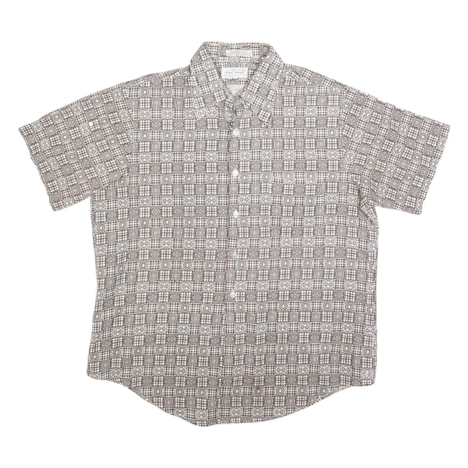 ROYAL KNIGHT Mens Beige Checked Short Sleeve Shirt L Polyester Comfortable Refurbished - N/A refurbished available on Cerqular