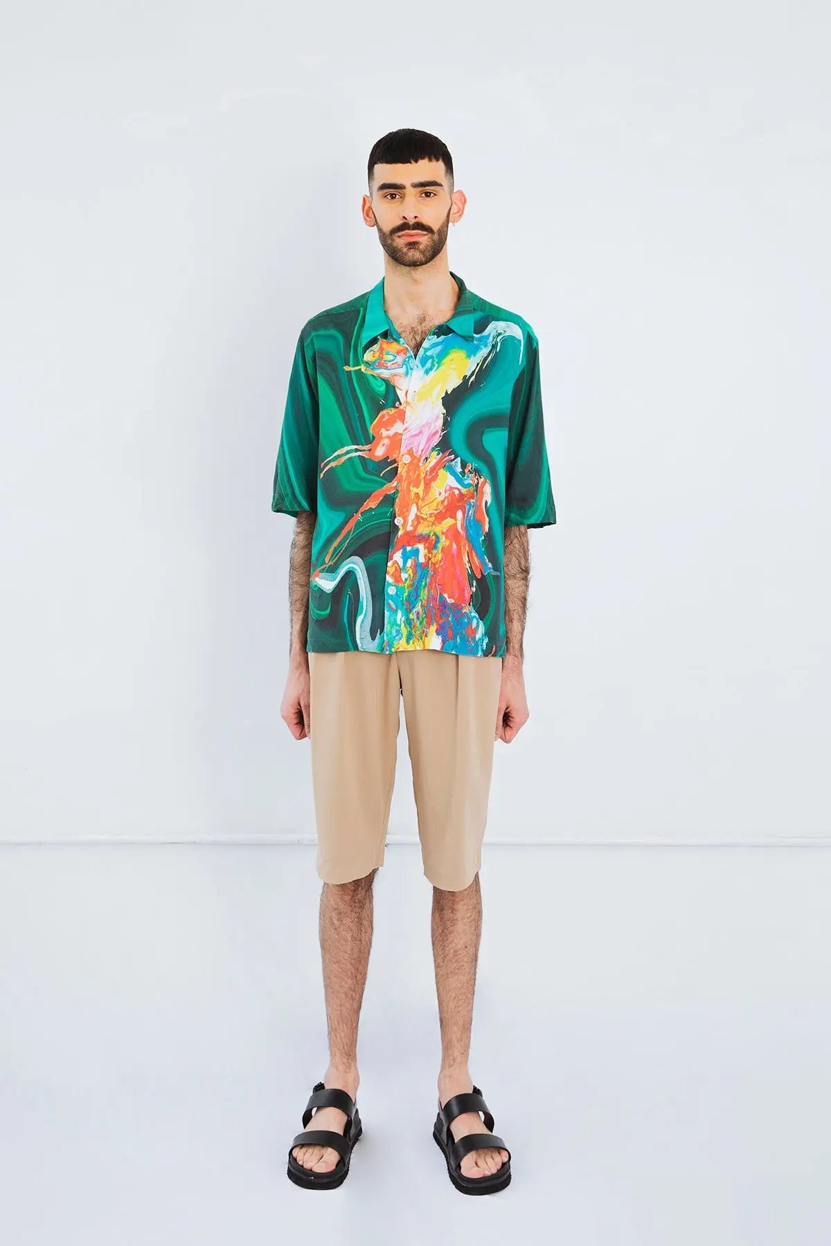 Cuban Collar Shirt in Paint Splash Print | Size: M Refurbished - N/A (Note: There is no well-known brand by this name refurbished available on Cerqular