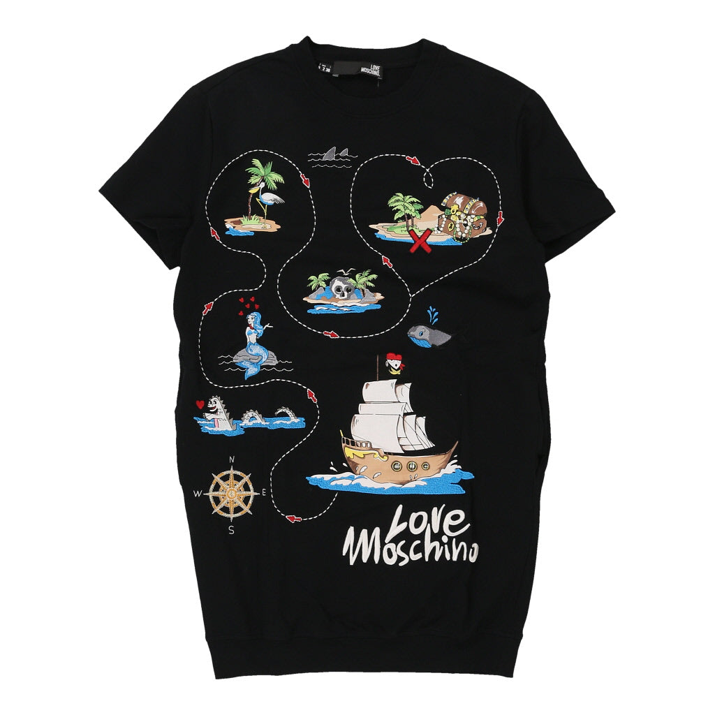 Love Moschino Embroidered T-Shirt Dress - Large Black Cotton Refurbished - Thrifted (note: this is a term often used to describe second- refurbished available on Cerqular