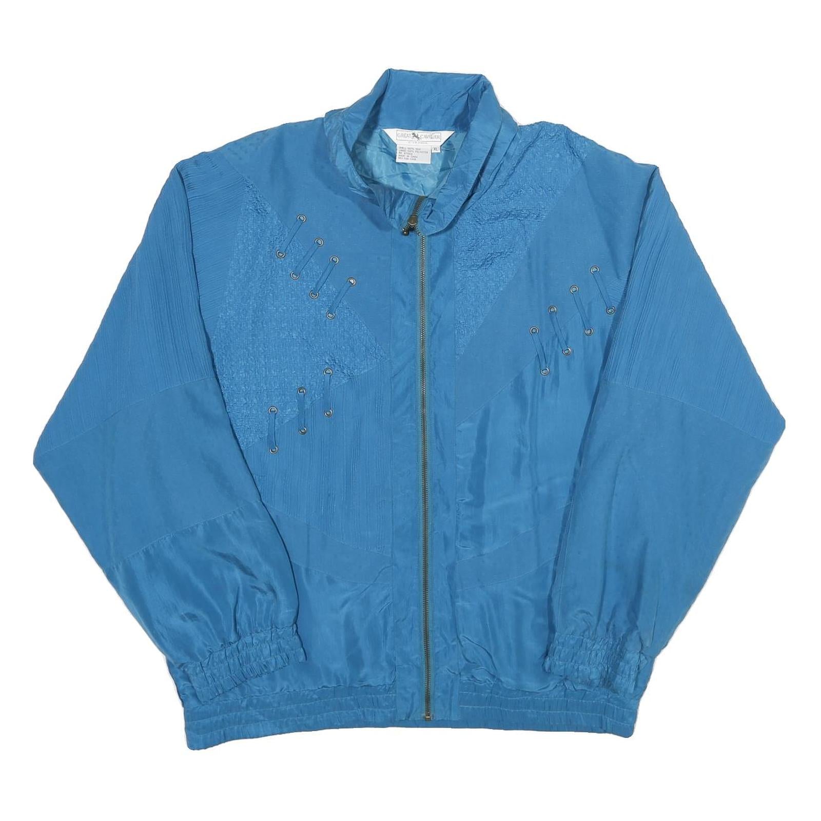 GREAT CAVALIER Womens Blue Silk Zip Jacket XL Woven Classic Style Refurbished - N/A refurbished available on Cerqular