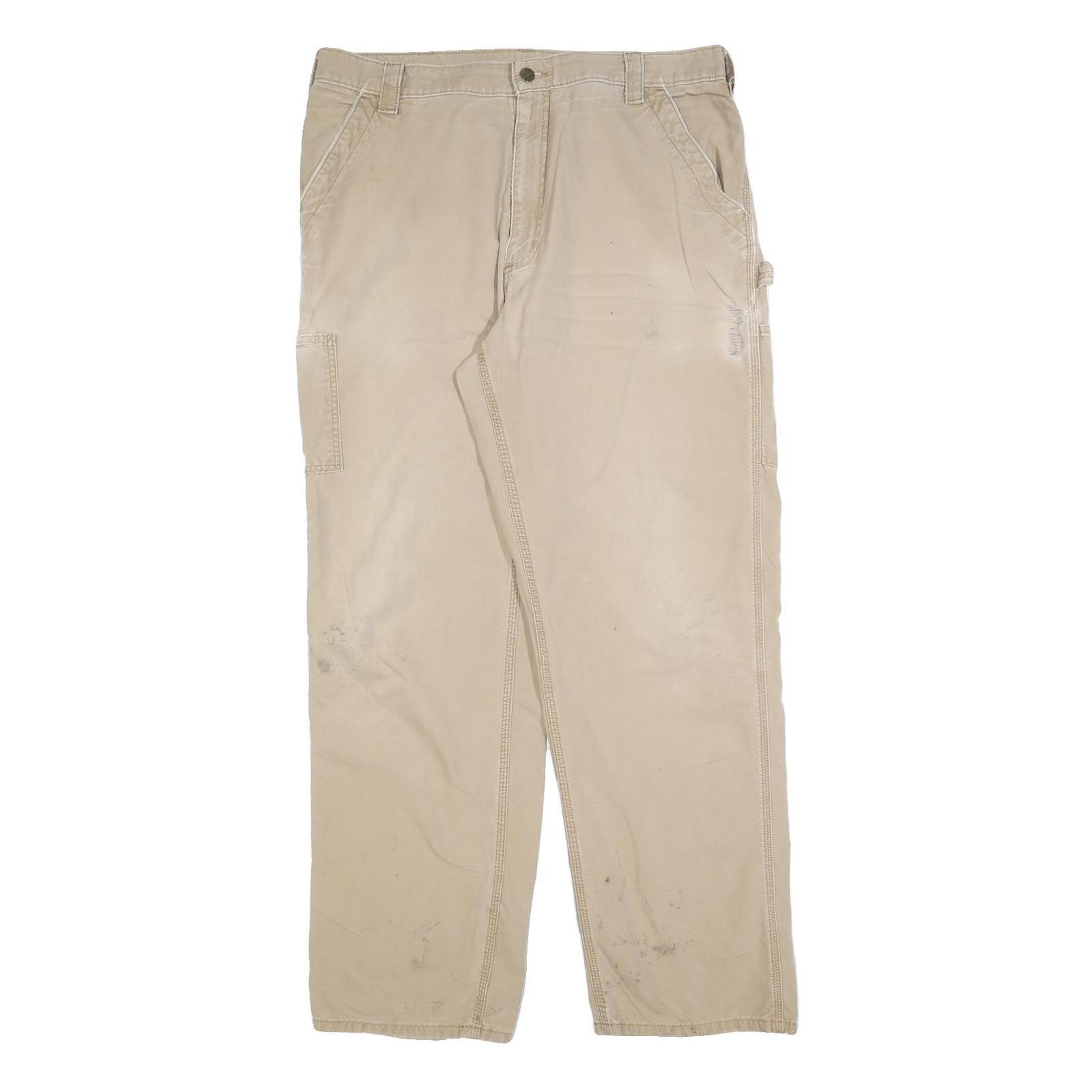 CARHARTT Mens Relaxed Beige Trousers W38 L34 Workwear Casual Cotton Blend Zip Refurbished - N/A refurbished available on Cerqular