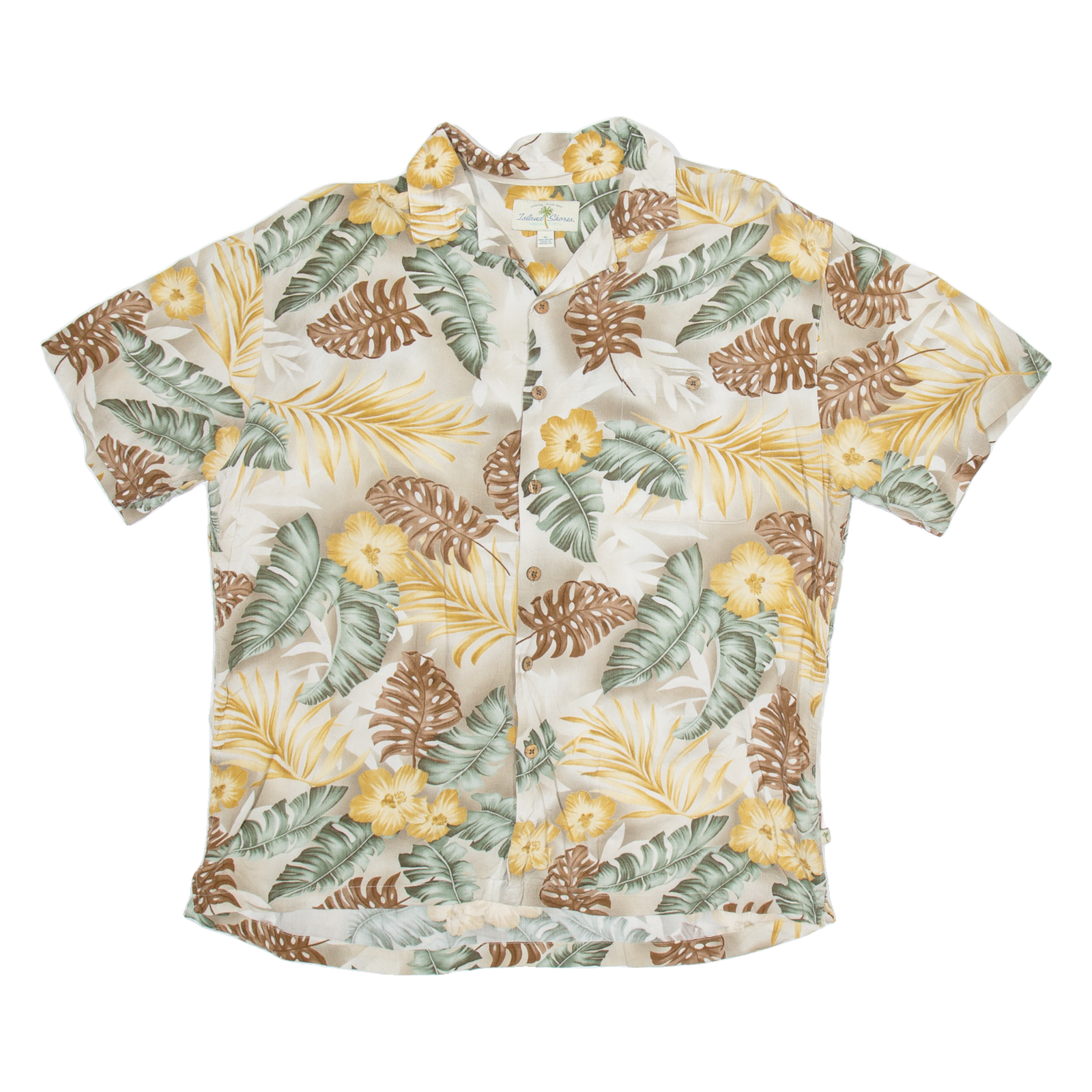 ISLAND SHORES Mens Hawaiian Shirt Beige Floral XL Refurbished - N/A refurbished available on Cerqular