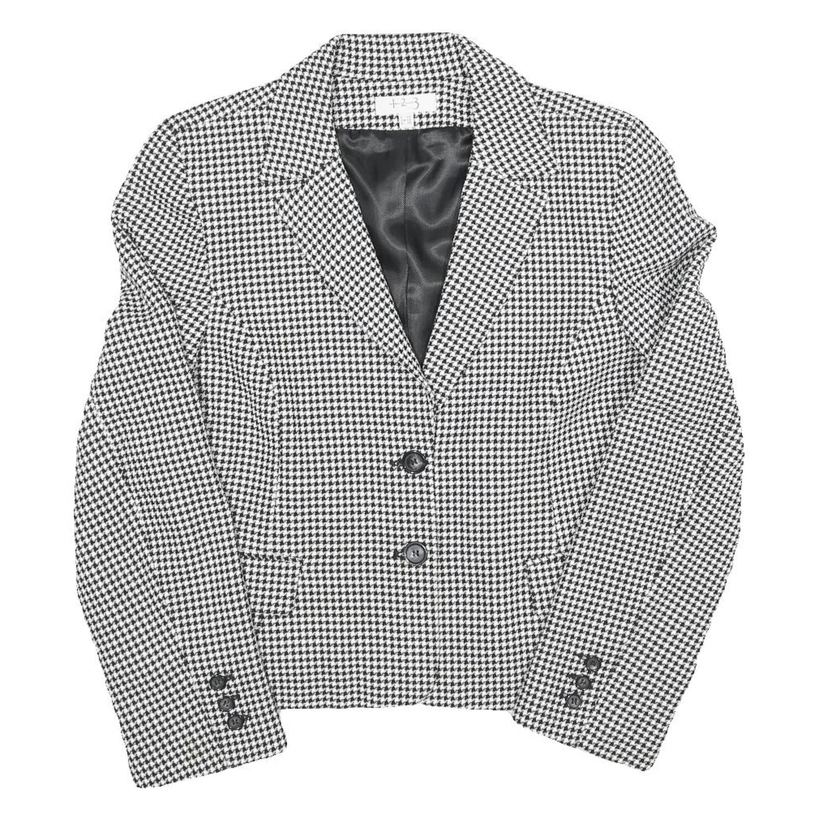 Womens Black & White Houndstooth Jacket L Cotton Blend Button Closure Classic Refurbished - N/A refurbished available on Cerqular
