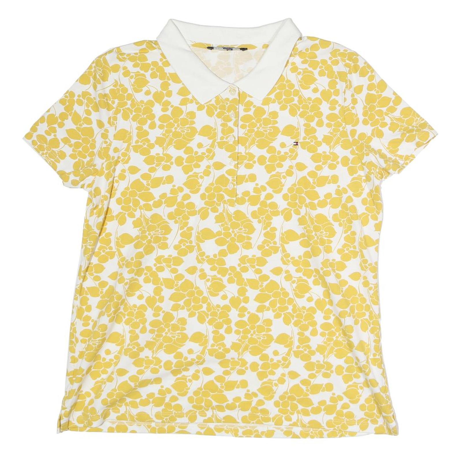 TOMMY HILFIGER Womens White & Yellow Floral Short Sleeve Polo Shirt S Cotton Refurbished - N/A refurbished available on Cerqular
