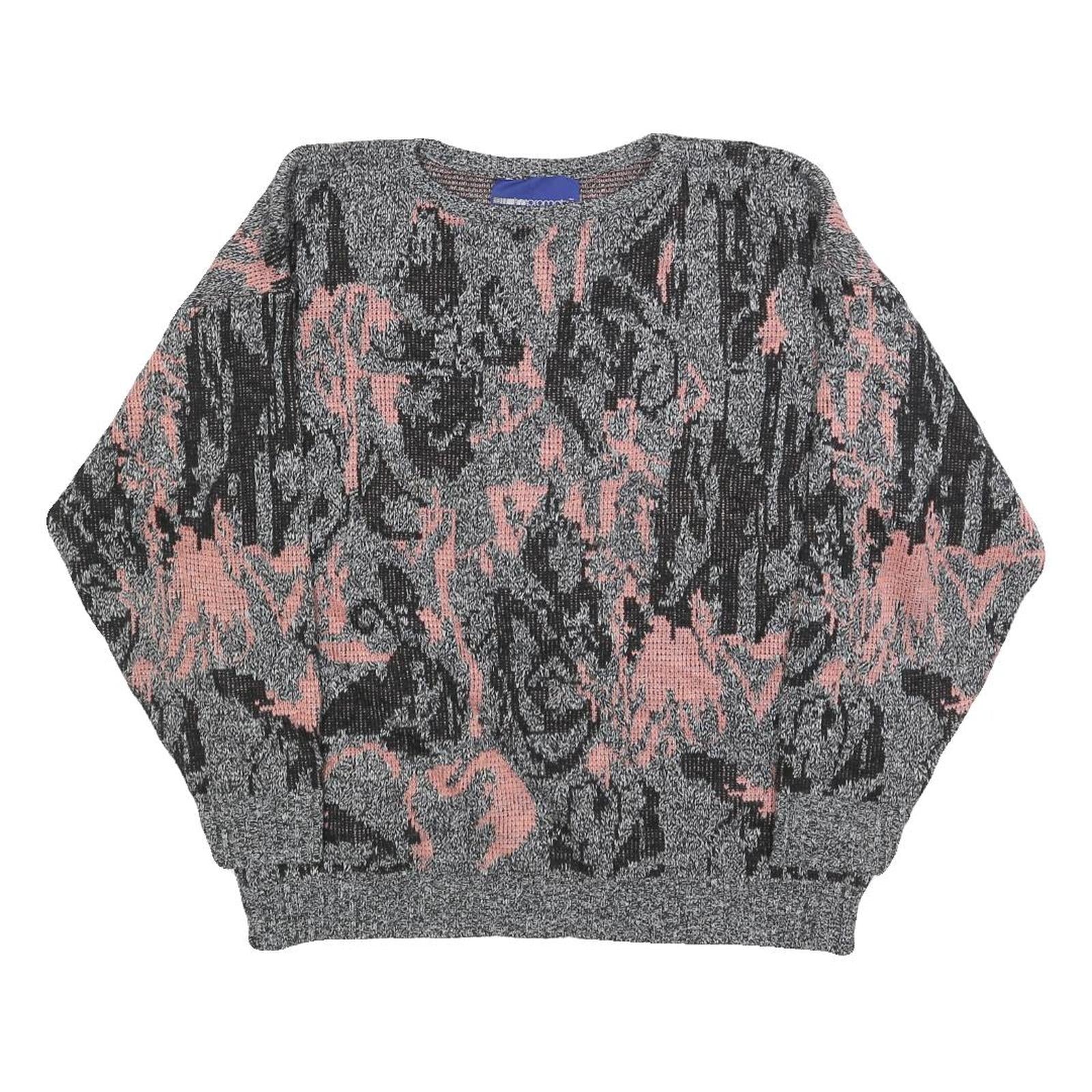 IMPROMPTU Womens Grey & Pink Patterned Jumper Crew Neck Basic Knit M Casual Refurbished - N/A refurbished available on Cerqular