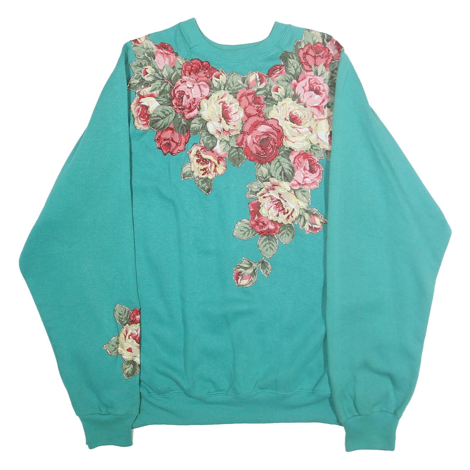 TULTEX Womens Turquoise Blue Cotton Blend Crew Neck XL Floral Sweatshirt Refurbished - N/A refurbished available on Cerqular