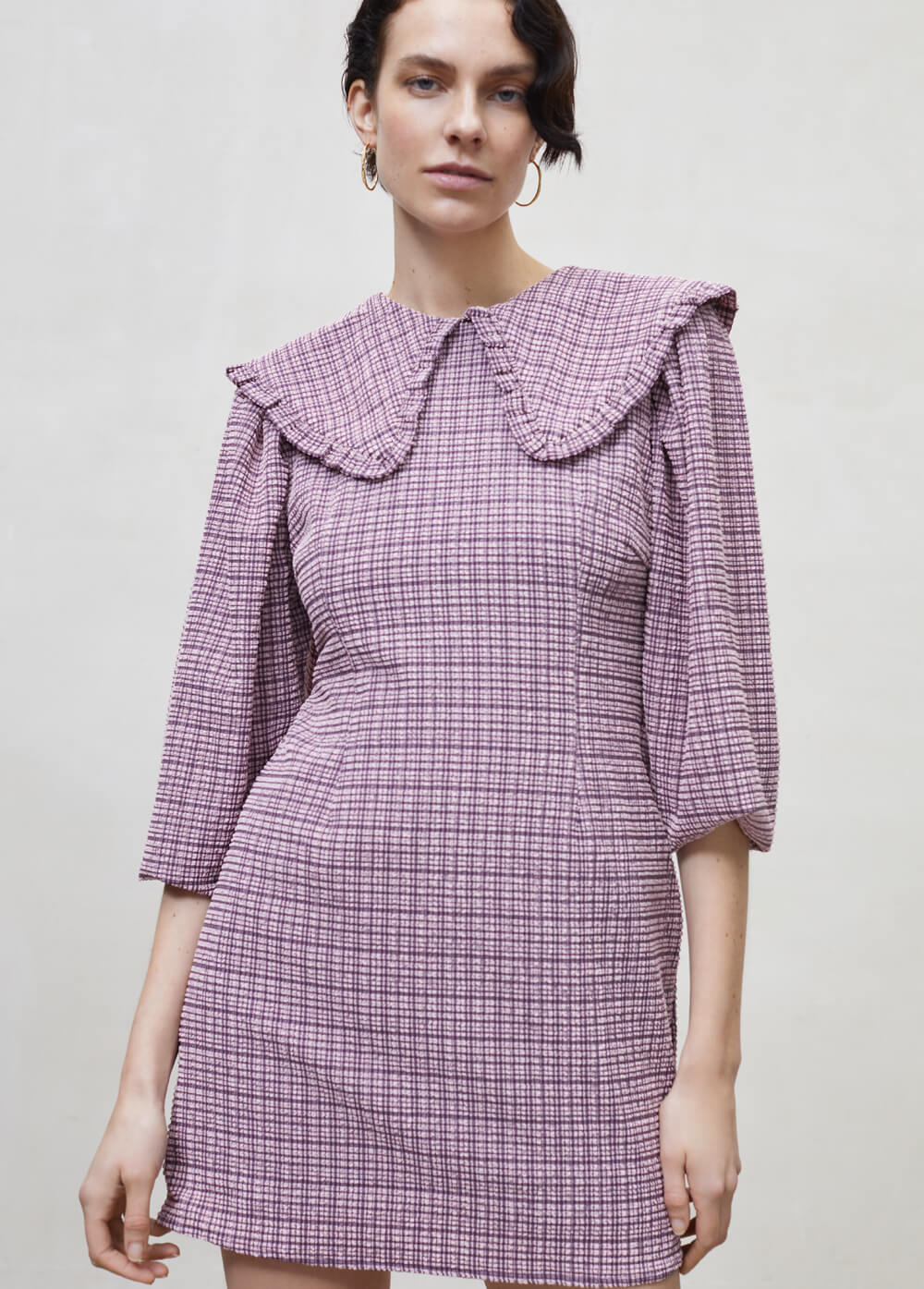Women checked mini dress - Mauve | Size: XS Refurbished - N/A (Note: This brand may not be well-known globally refurbished available on Cerqular