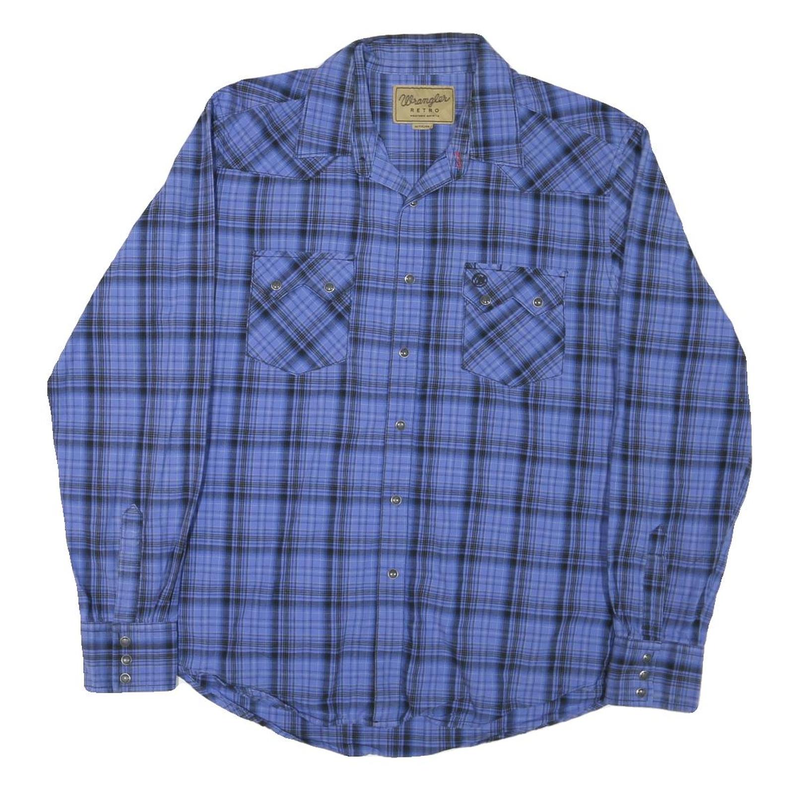 WRANGLER Mens Blue & Black Check Shirt M Western Style Button Shirt Cotton Blend Refurbished - N/A refurbished available on Cerqular