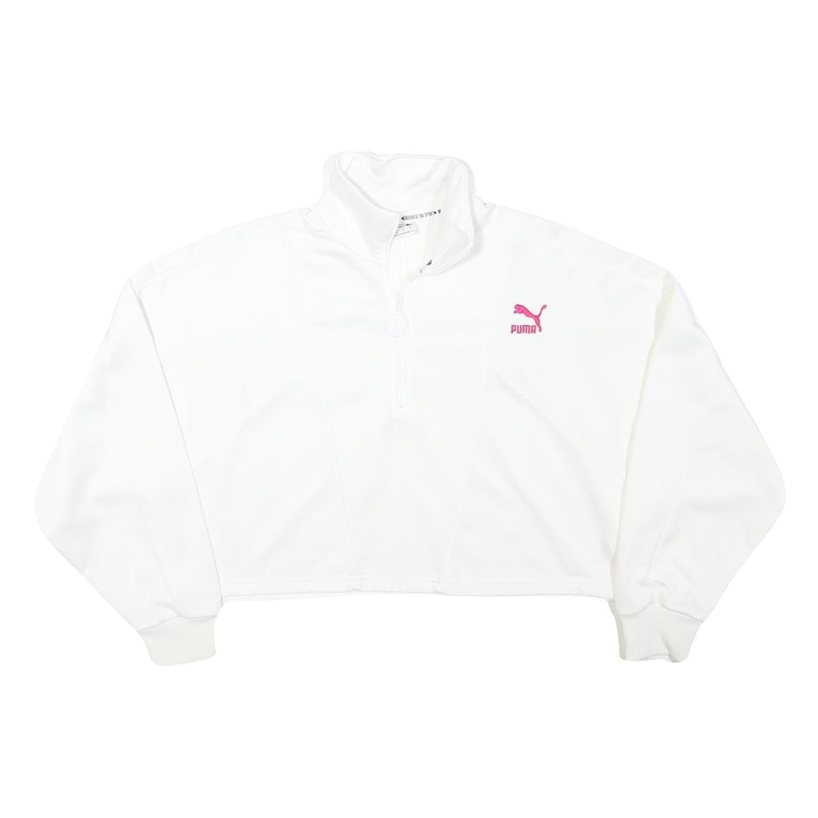 PUMA Womens White Pullover Sweatshirt M Cropped Quarter Zip Logo Sport Refurbished - N/A refurbished available on Cerqular