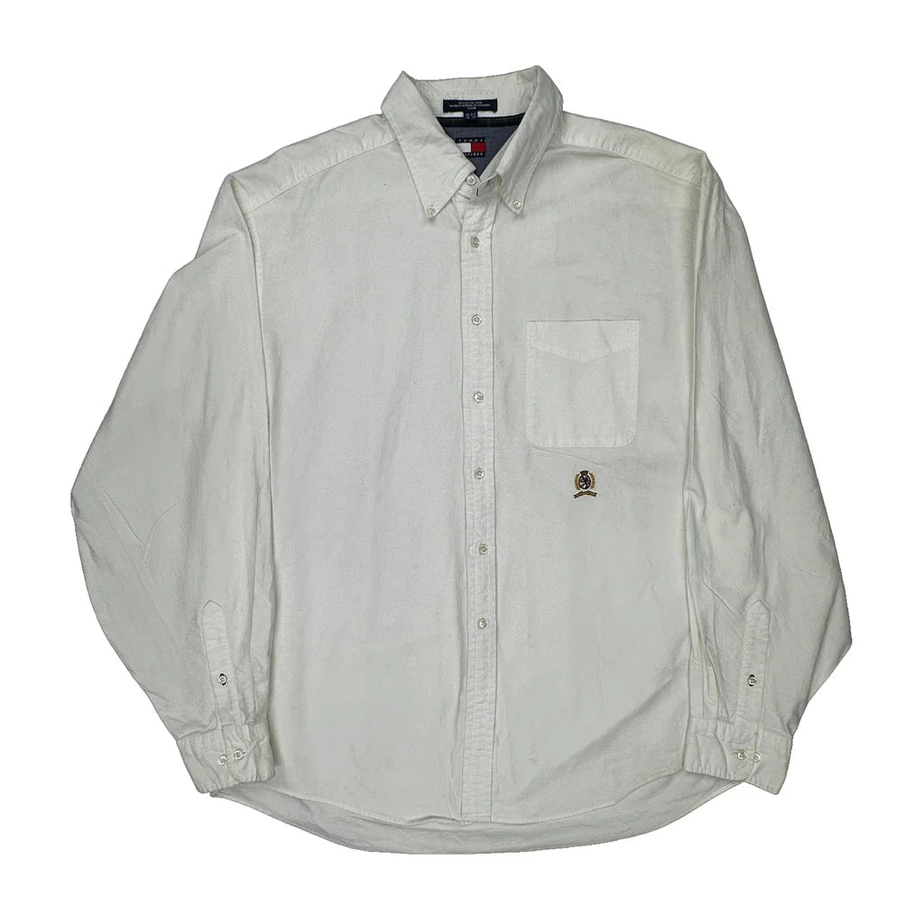 Tommy Hilfiger Shirt - Large White Cotton Refurbished - Thrifted (note: this is a term often used to describe second- refurbished available on Cerqular
