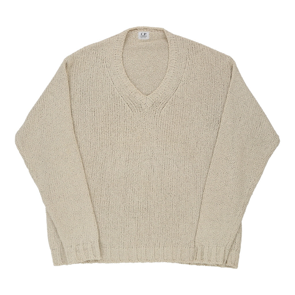 C.P. Company V-neck Jumper - 2XL Cream Cotton Blend | Size: xx-large Refurbished - N/A (Preloved Designer is not a specific brand, it refurbished available on Cerqular