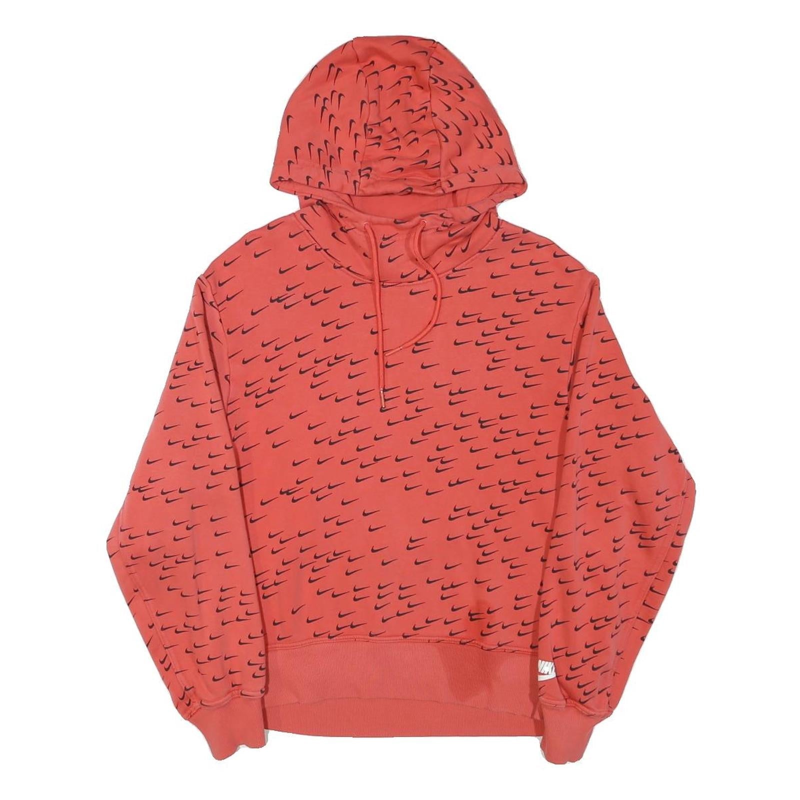 NIKE Boys Red & Black All Over Swoosh Print Pullover Hoodie L Refurbished - N/A refurbished available on Cerqular