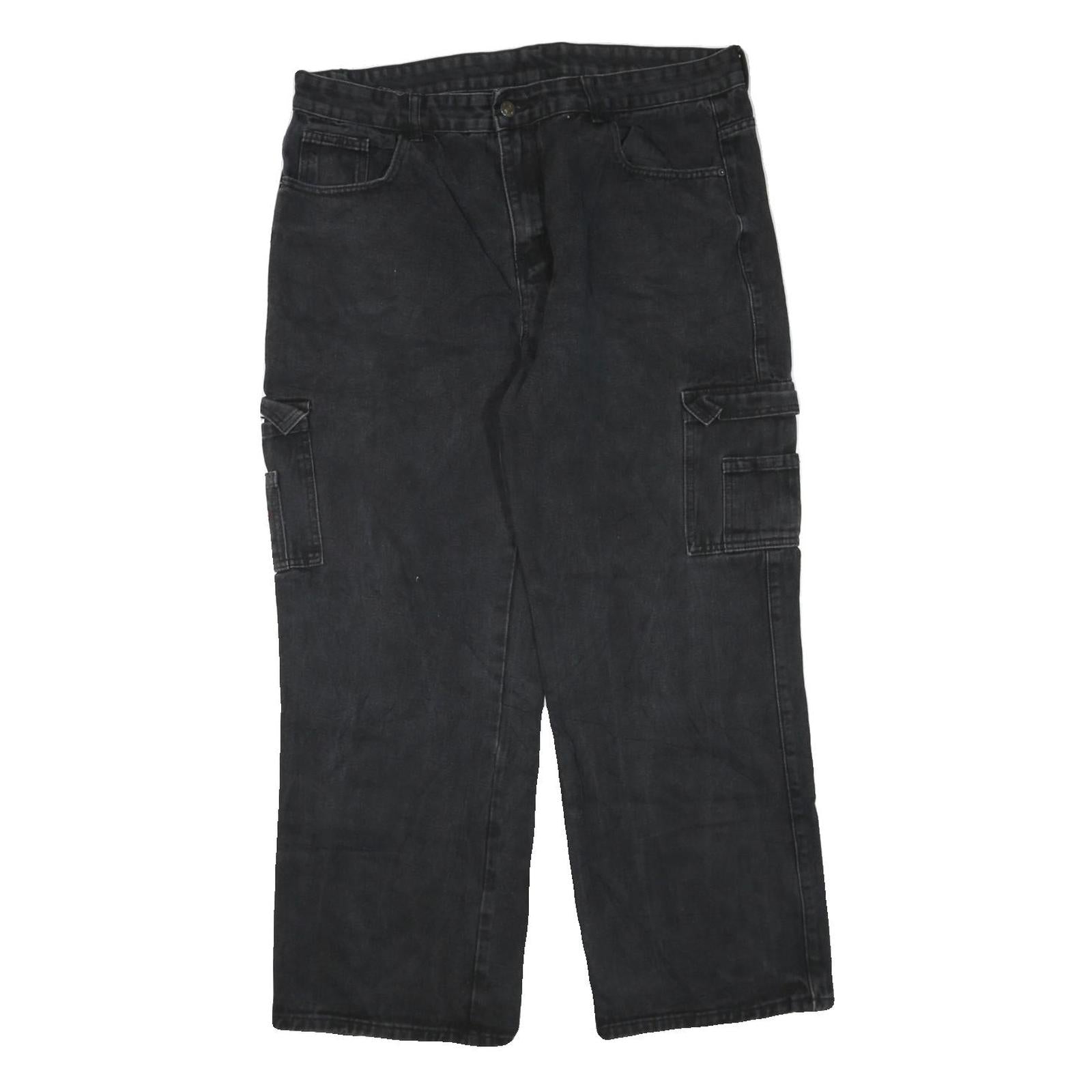 Mens Black Cotton Blend Regular Fit Cargo Jeans W40 L30 Utility Pocket Zip Refurbished - N/A refurbished available on Cerqular