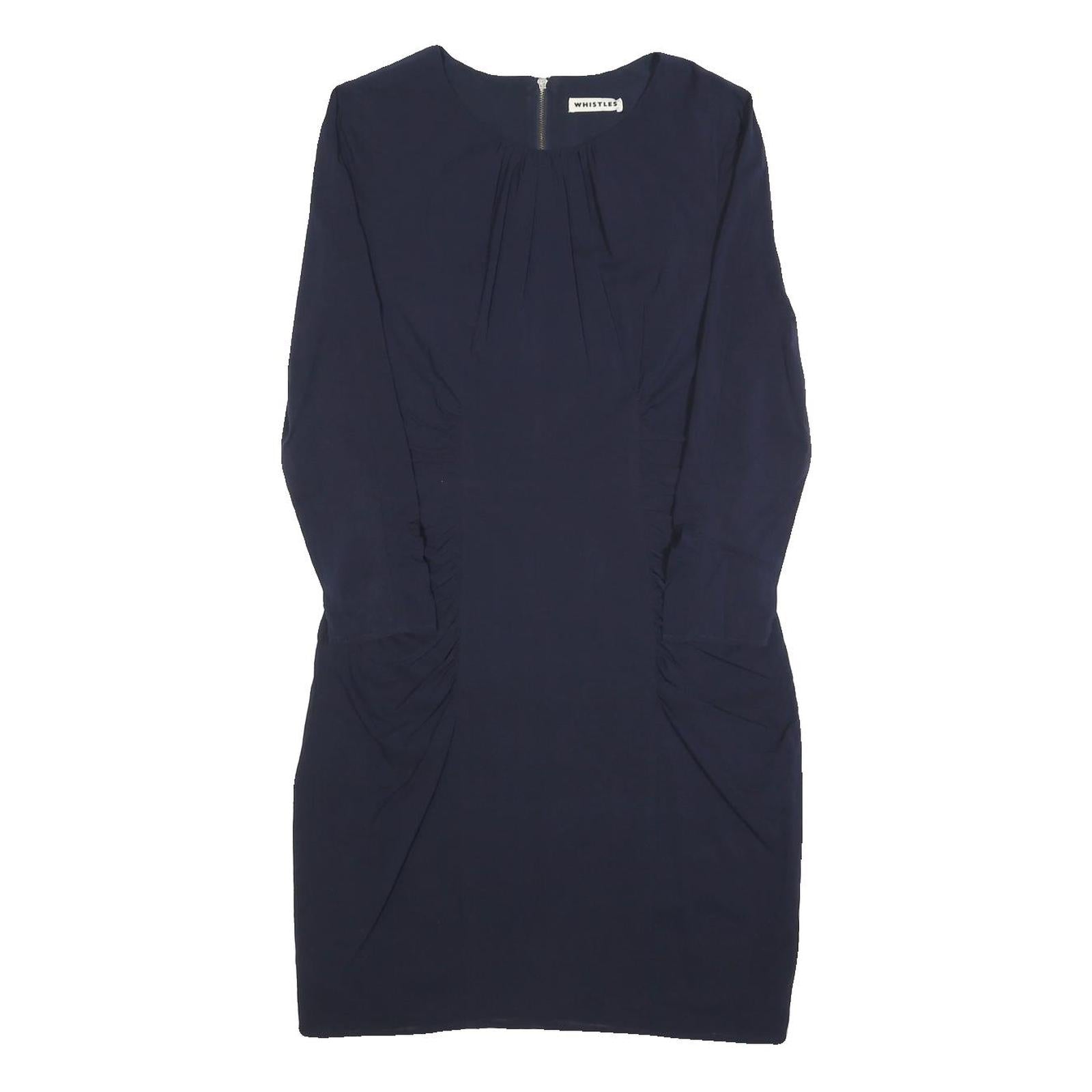WHISTLES Womens Navy Blue Day Dress Silk Blend Plain Long Sleeve Knee Length UK Refurbished - N/A refurbished available on Cerqular