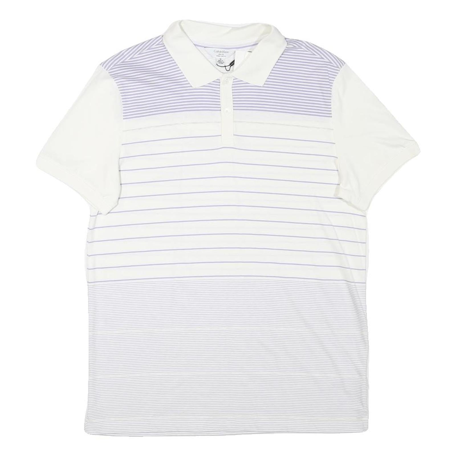 CALVIN KLEIN Mens White & Lilac Striped Polo Shirt M Cotton Blend Short Sleeve Refurbished - N/A refurbished available on Cerqular