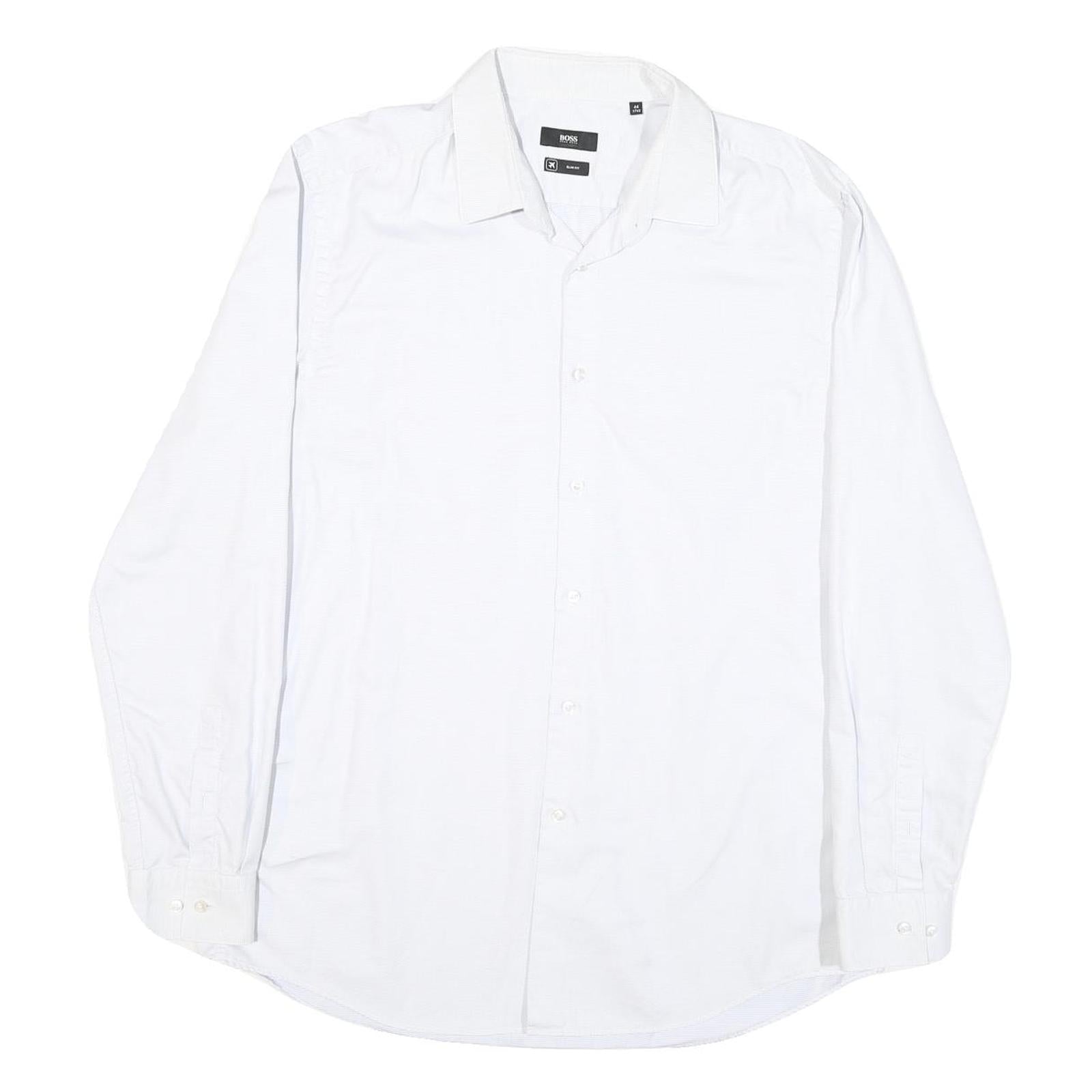 BOSS Mens White Plain Cotton Blend Shirt M Classic Formal Long Sleeve Button Refurbished - N/A refurbished available on Cerqular