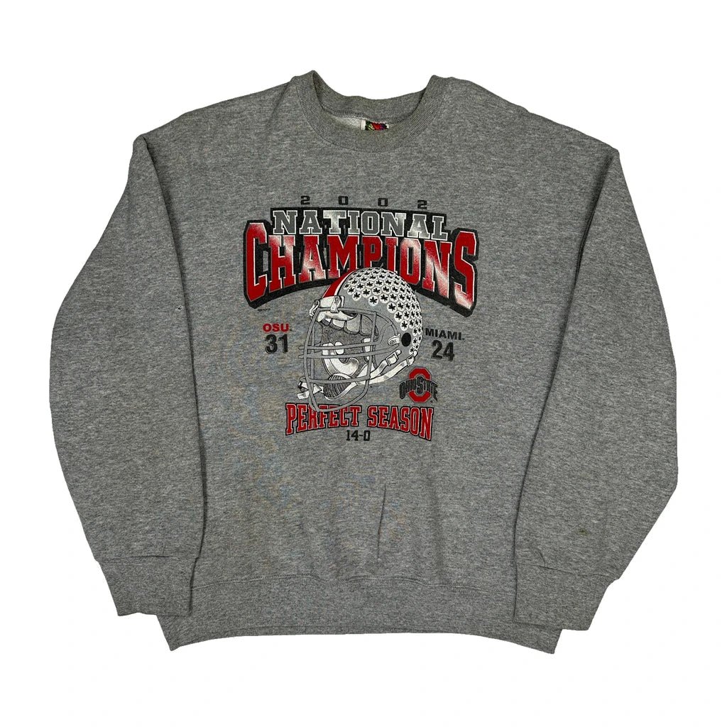 National Champions Fruit Of The Loom Graphic Sweatshirt - XL Grey Cotton Blend Refurbished - Thrifted (note: this is a term often used to describe second- refurbished available on Cerqular