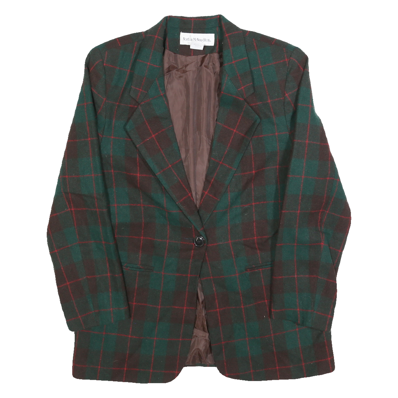 NORTON MCNAUGHTON Womens Green Brown & Red Checked Wool Blend Button Jacket S Refurbished - N/A refurbished available on Cerqular