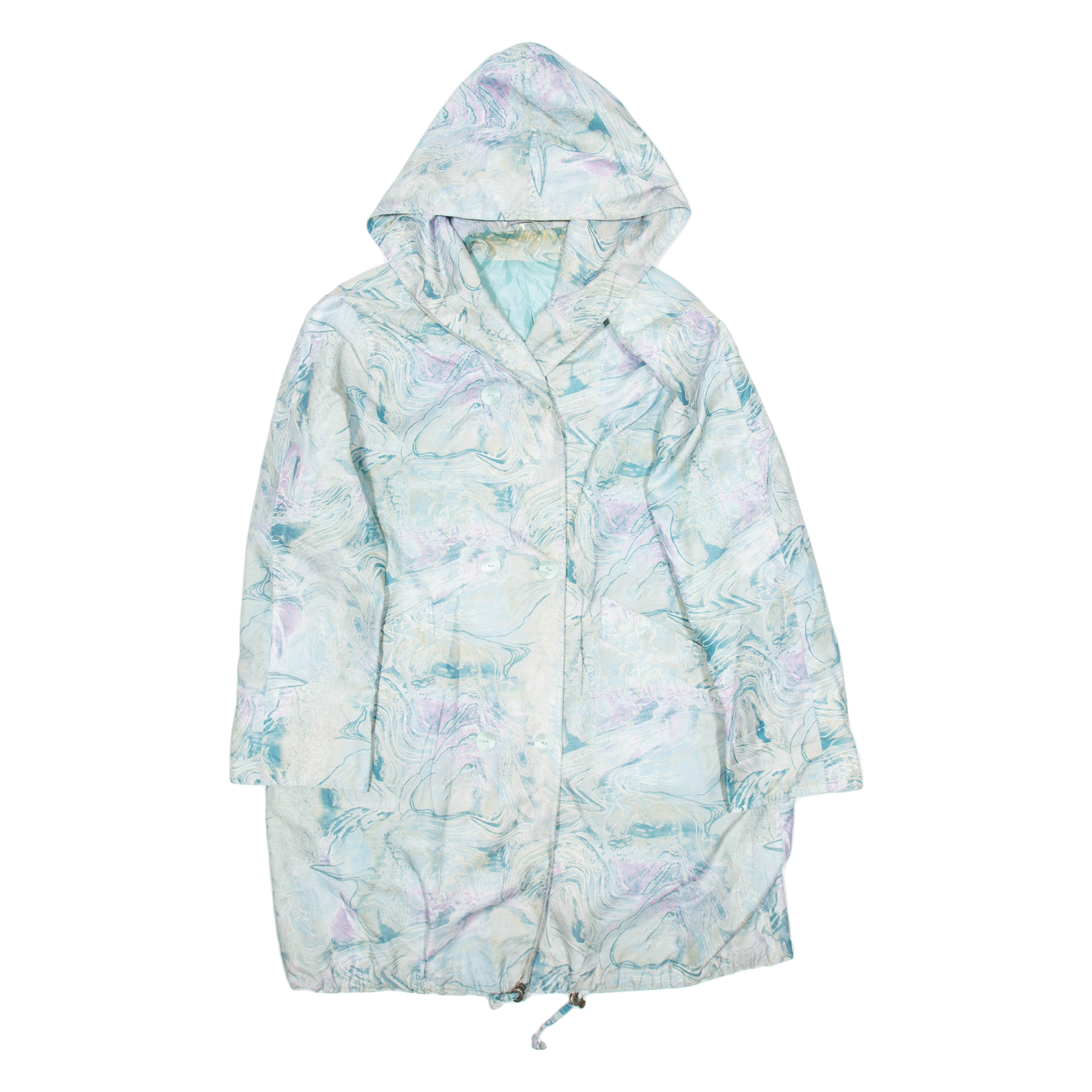 Womens Overcoat Jacket Blue Hooded Crazy Pattern XL Refurbished - N/A refurbished available on Cerqular