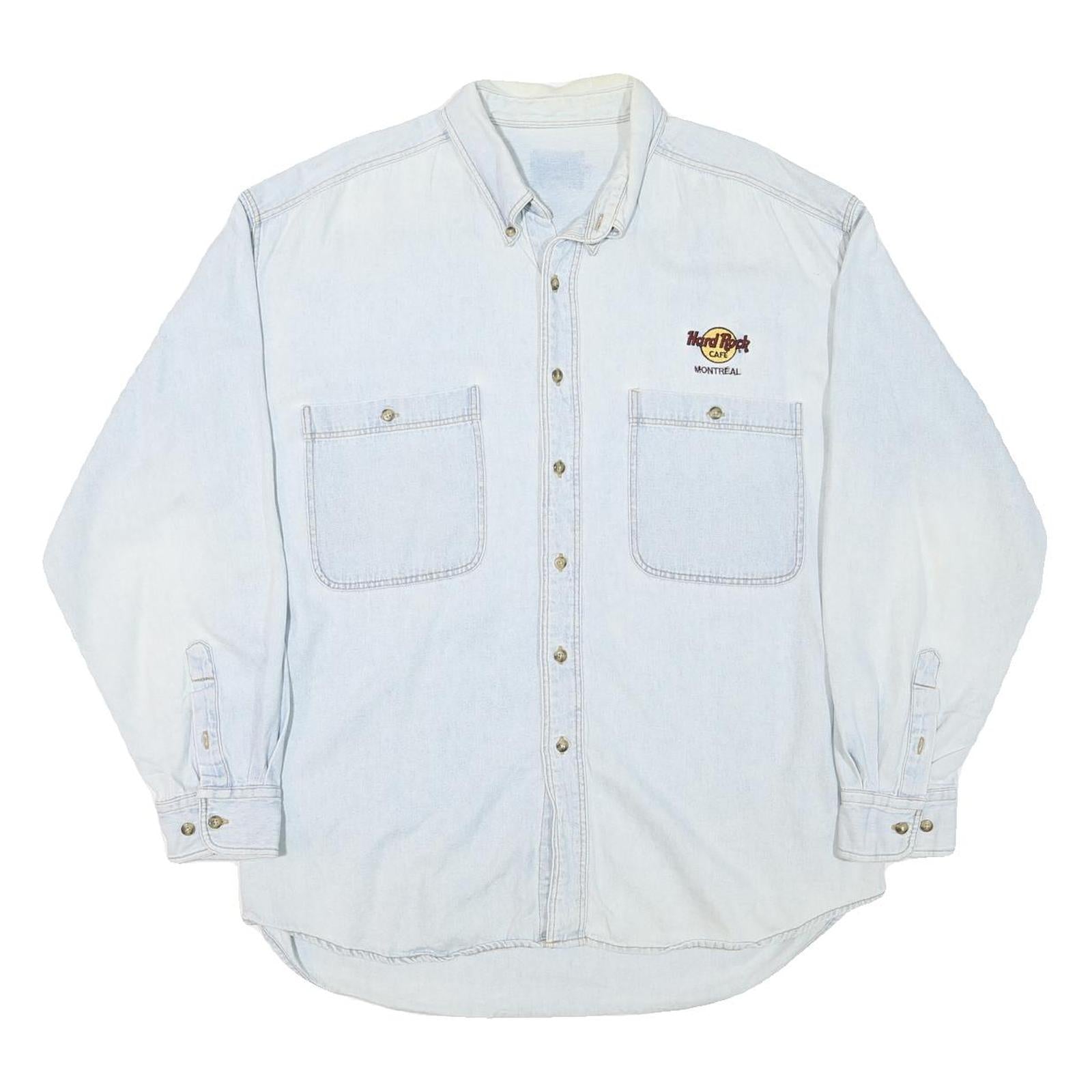 HARD ROCK CAFE Mens Light Blue Denim Shirt L Cotton Blend Long Sleeve Relaxed Refurbished - N/A refurbished available on Cerqular