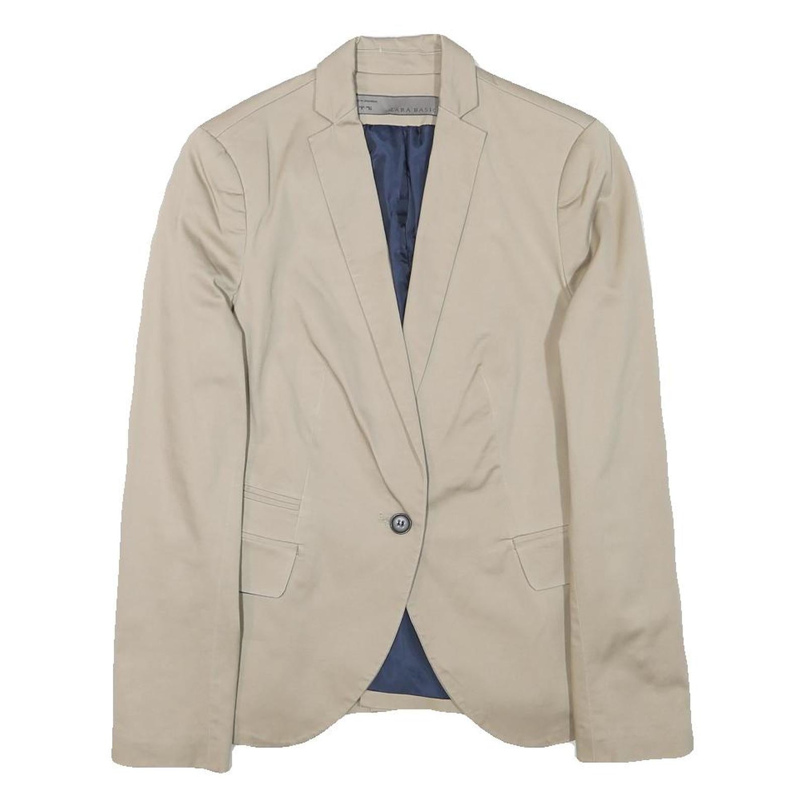 ZARA BASIC Womens Beige Cotton Blend Blazer Jacket S Tailored Classic Button Refurbished - N/A refurbished available on Cerqular