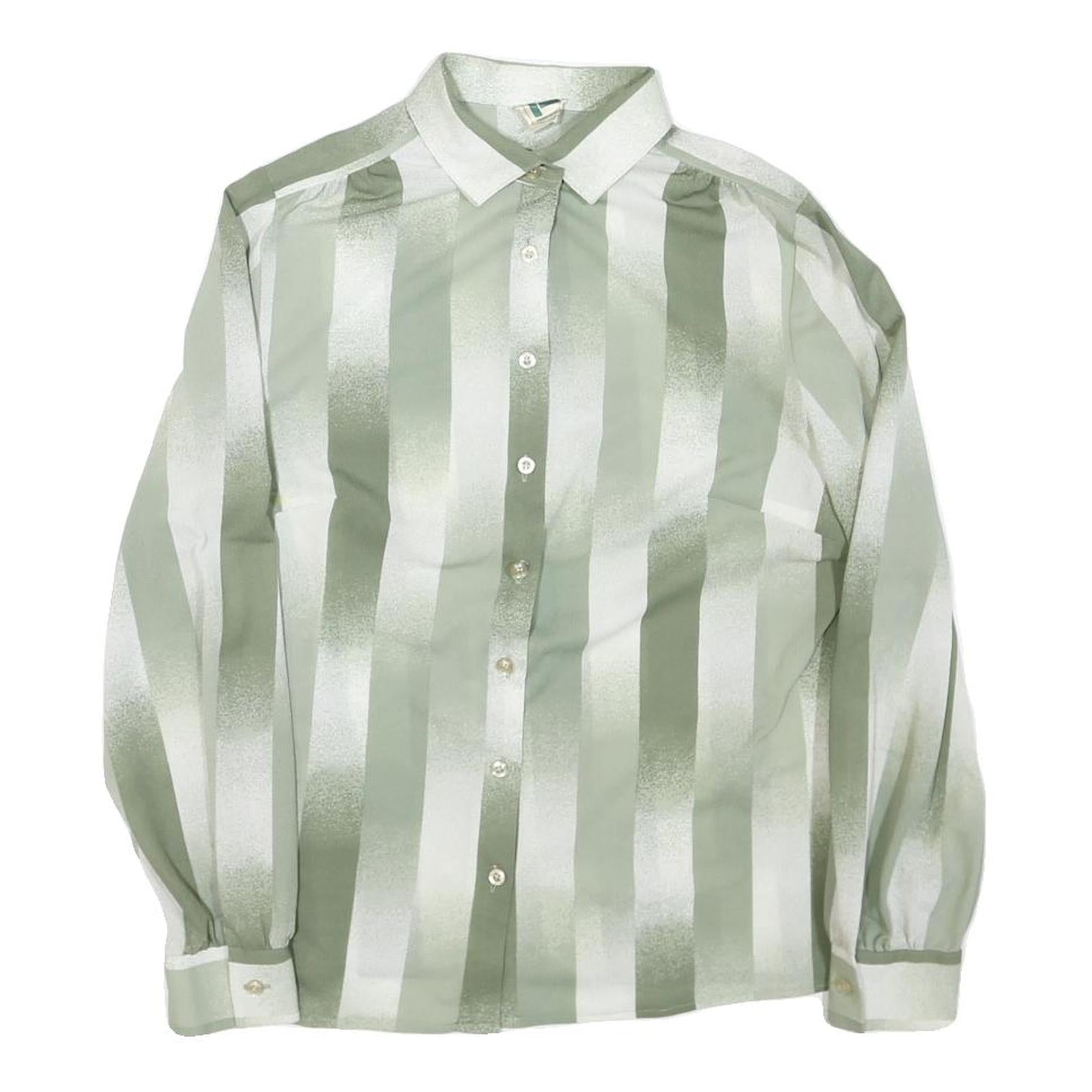 Womens Sage Green & White Striped Shirt Long Sleeve Button Neck S Casual Refurbished - N/A refurbished available on Cerqular