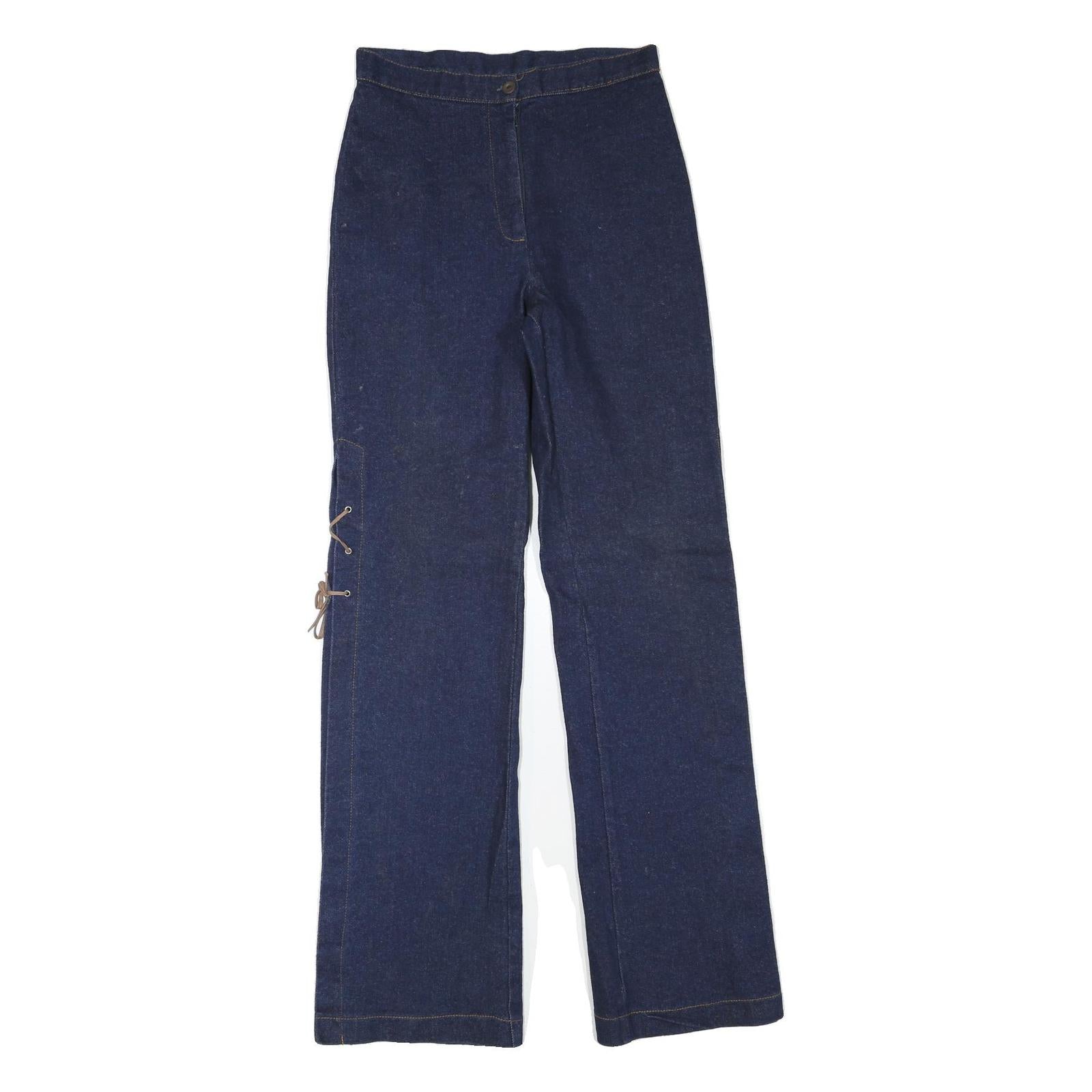 Womens Regular Fit Blue Denim Straight Jeans Cotton Blend W28 L32 Lace-Up Detail Refurbished - N/A refurbished available on Cerqular