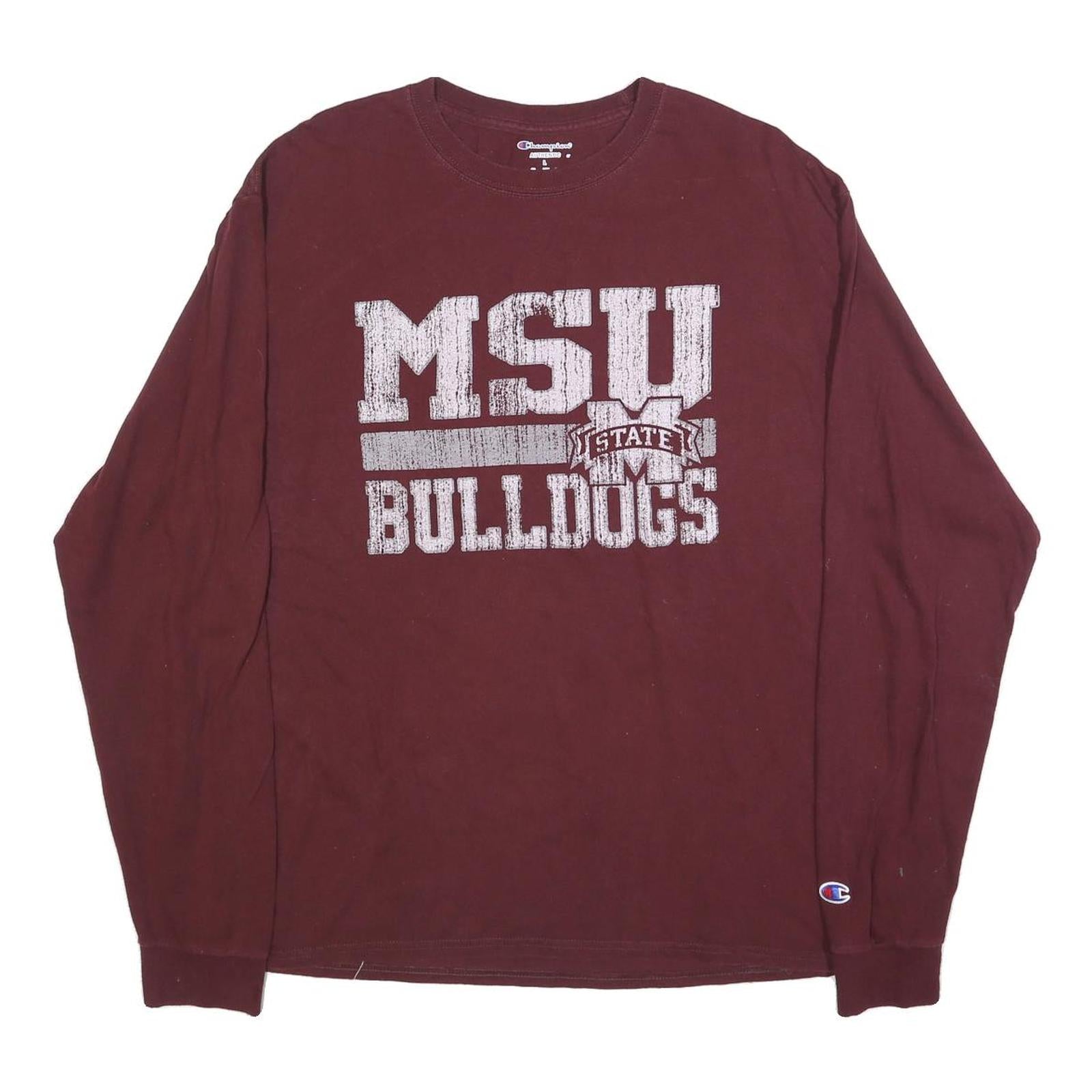 CHAMPION Mens Maroon MSU Bulldogs Graphic Long Sleeve Crew Neck T-Shirt L Refurbished - N/A refurbished available on Cerqular