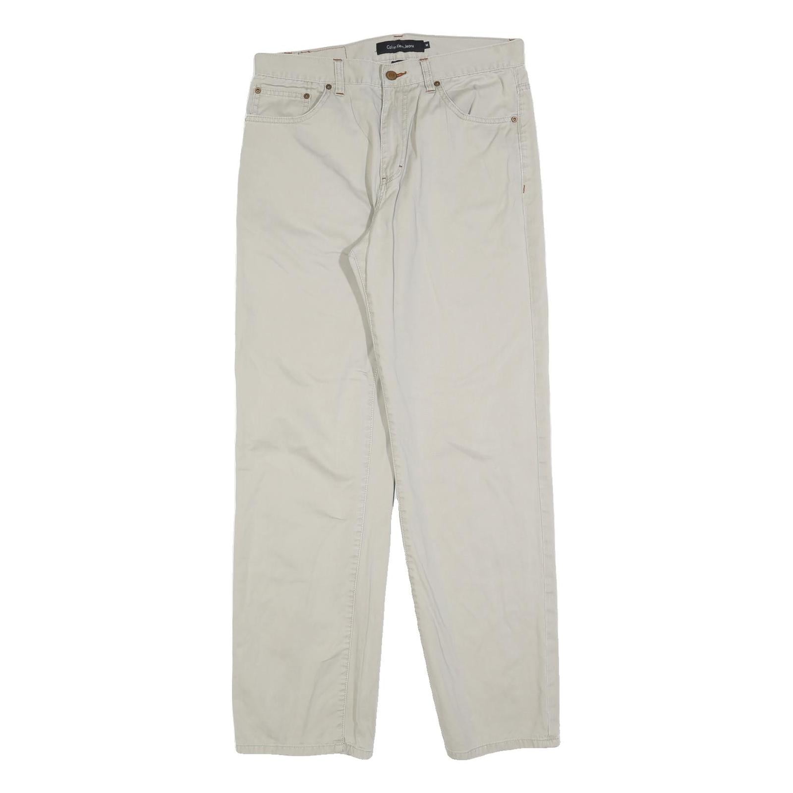 CALVIN KLEIN JEANS Mens Cotton Blend Beige Regular Trousers W32 L30 Classic Zip Refurbished - N/A refurbished available on Cerqular