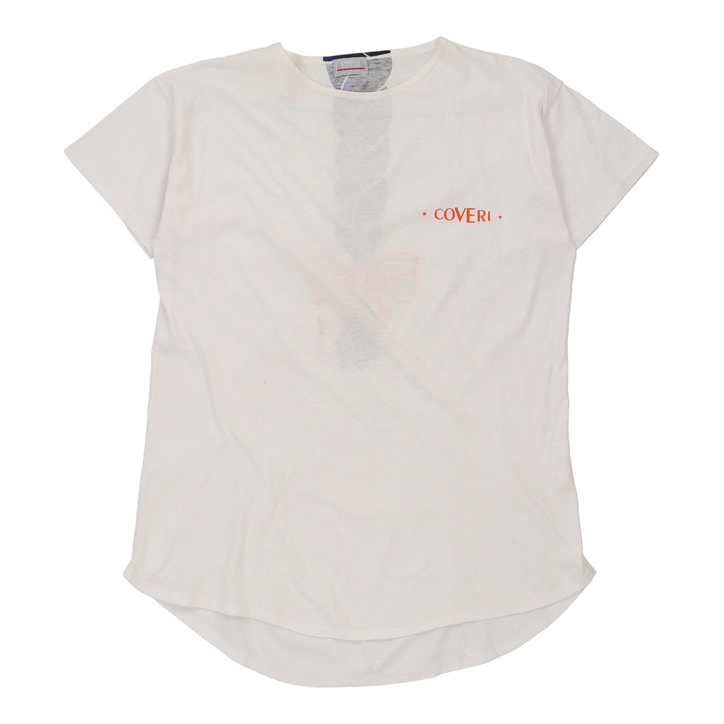 Enrico Coveri Graphic T-Shirt - XL White Cotton Refurbished - Thrifted (note: this is a term often used to describe second- refurbished available on Cerqular
