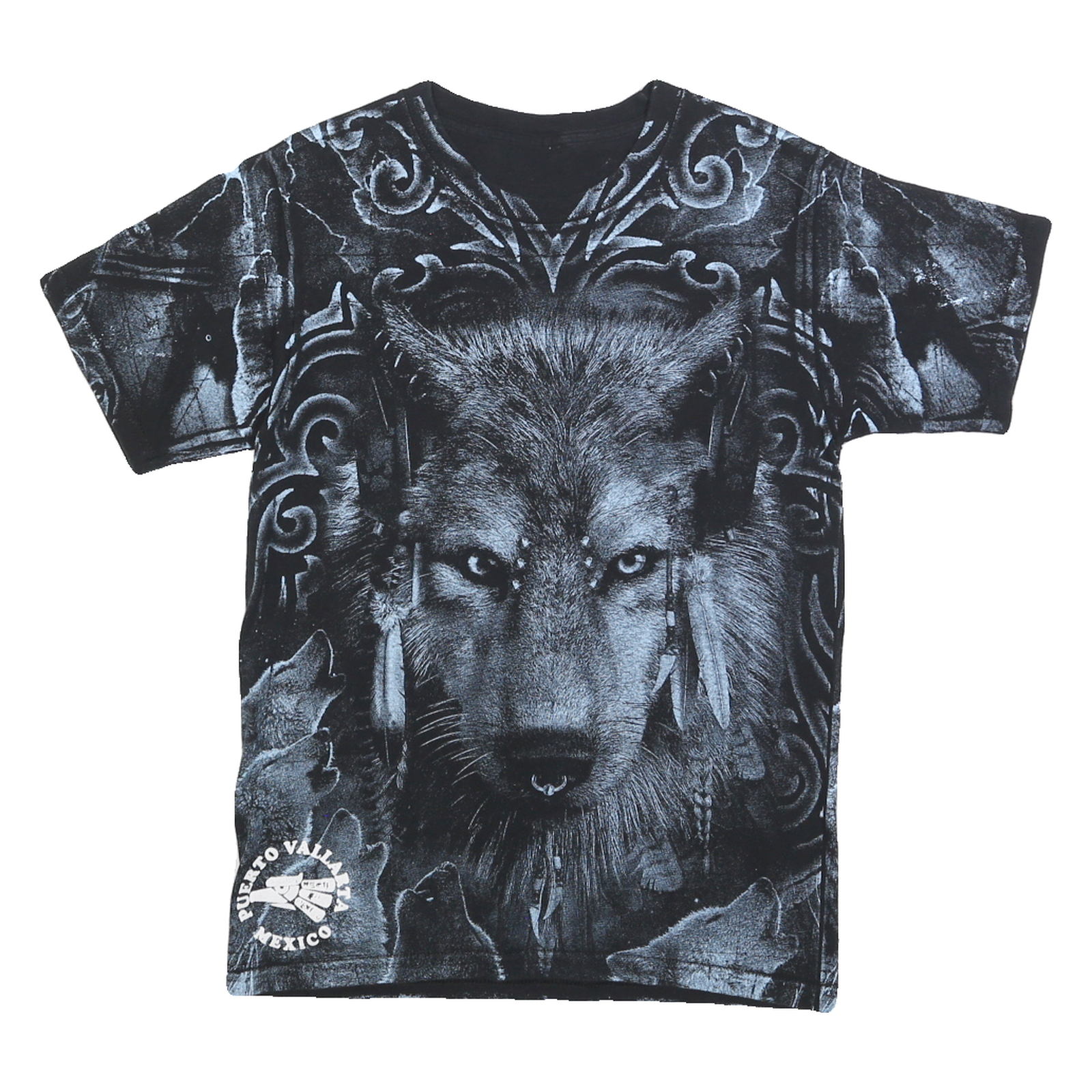 Mens Black Cotton Blend Graphic T-Shirt S Short Sleeve Crew Neck Wolf Print Refurbished - N/A refurbished available on Cerqular