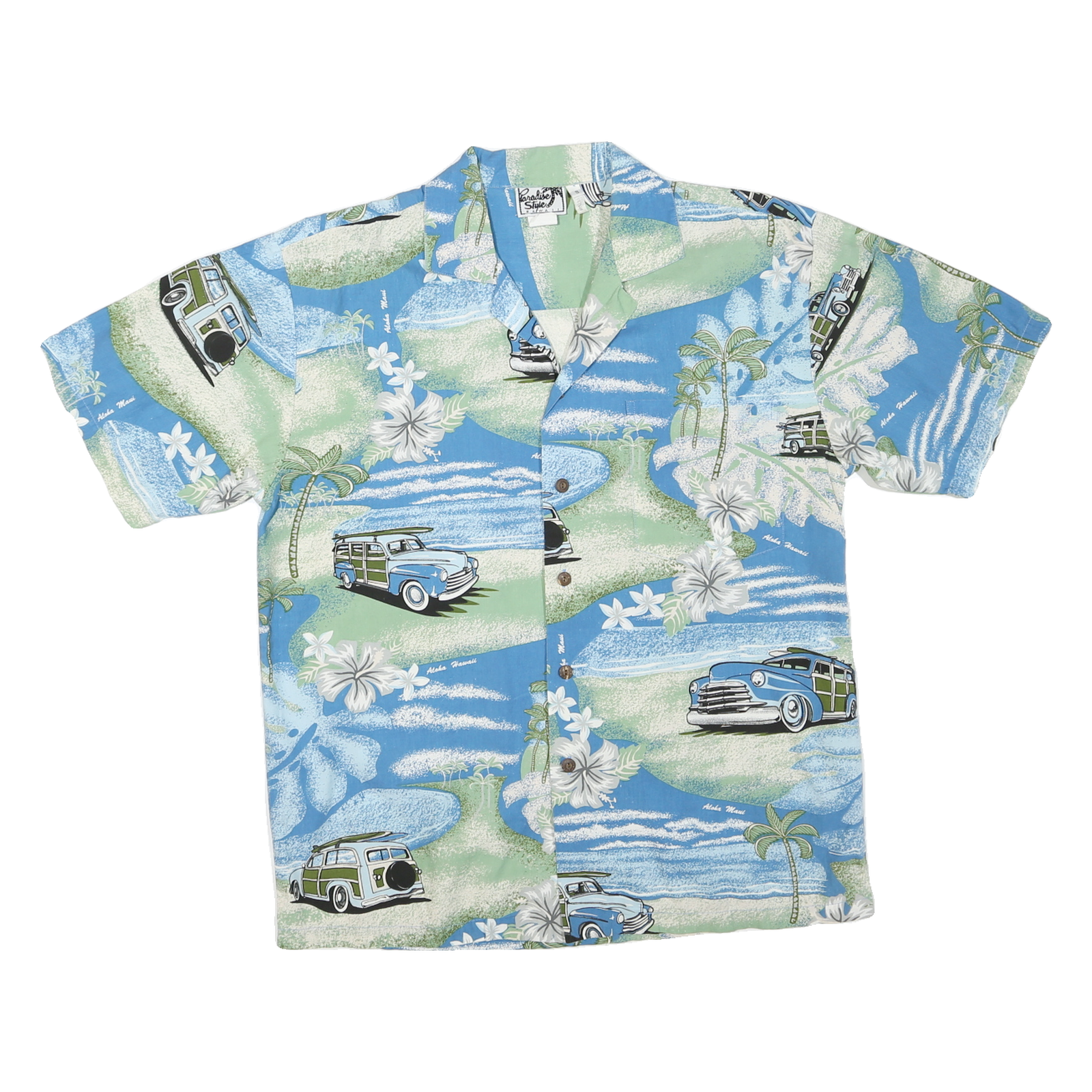 PARADISE STYLE Mens Blue & Green Hawaiian Shirt S Classic Cotton Blend Aloha Refurbished - N/A refurbished available on Cerqular