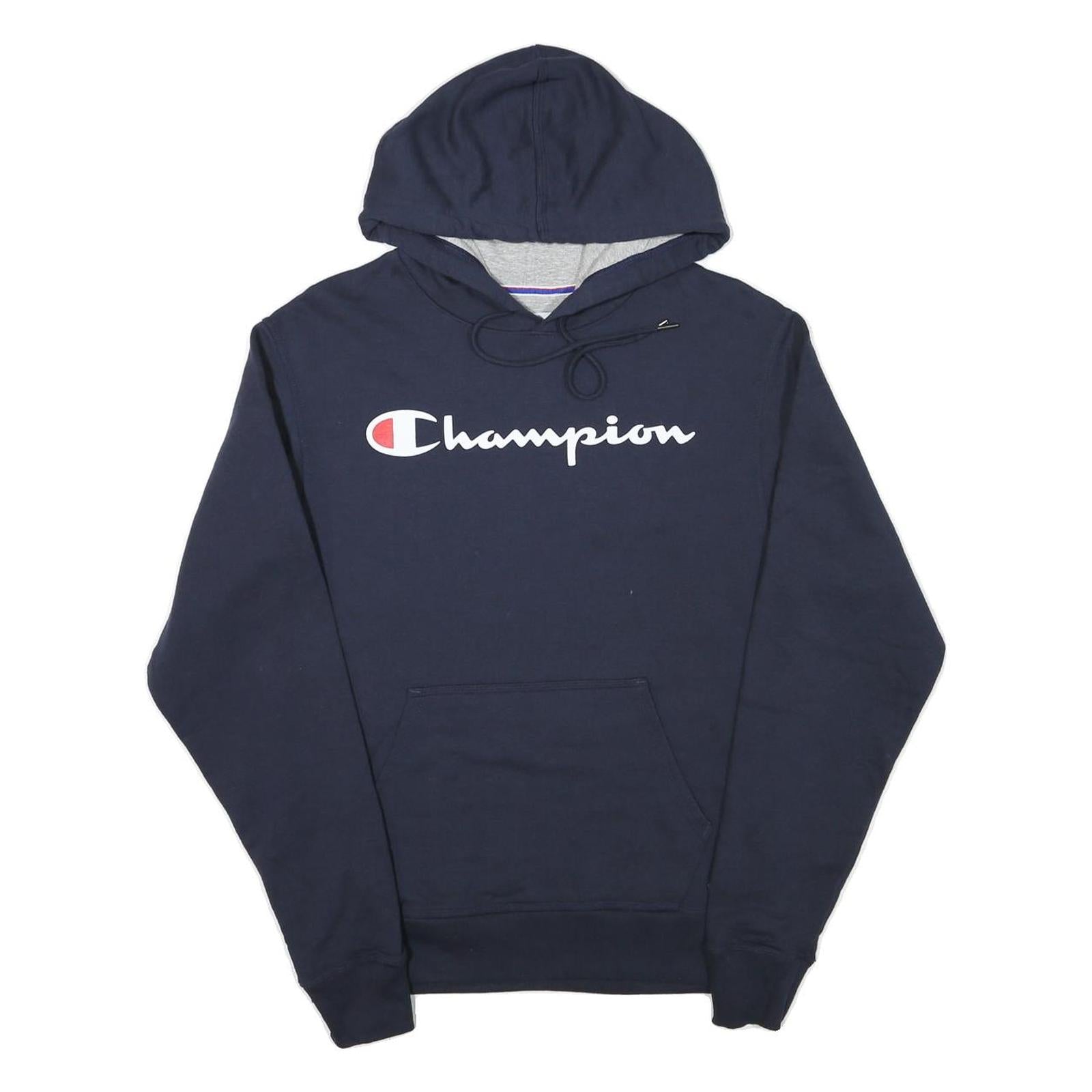 CHAMPION Mens Navy Blue Hoodie S Classic Logo Pullover Cotton Blend Refurbished - N/A refurbished available on Cerqular