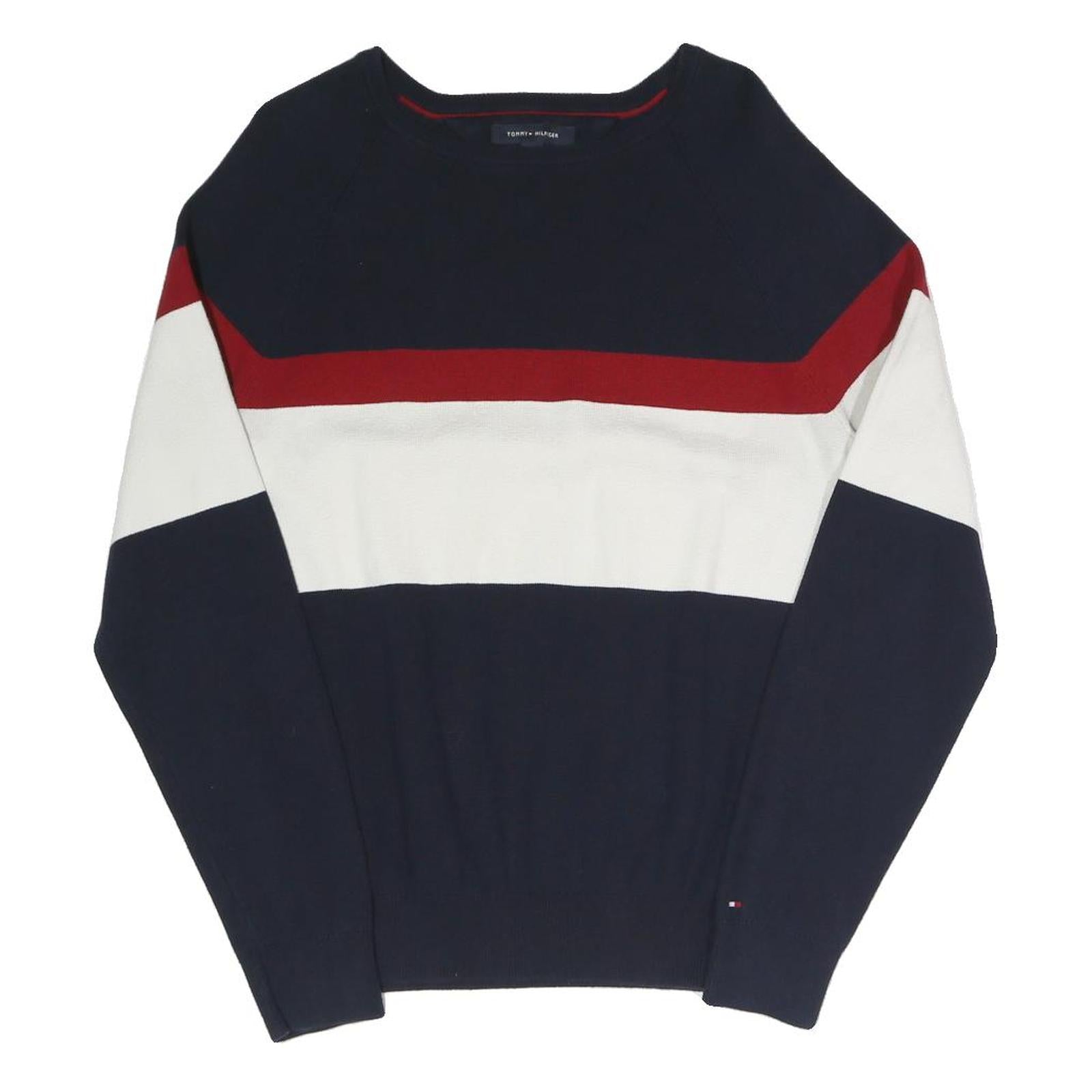 TOMMY HILFIGER Mens Navy & Red & White Patterned Pullover Crew Neck Basic Knit M Refurbished - N/A refurbished available on Cerqular