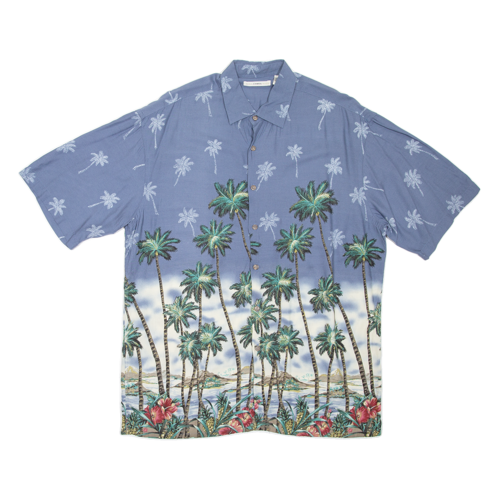 CAMPIA Palm Trees Mens Hawaiian Shirt Blue Floral L Refurbished - N/A refurbished available on Cerqular