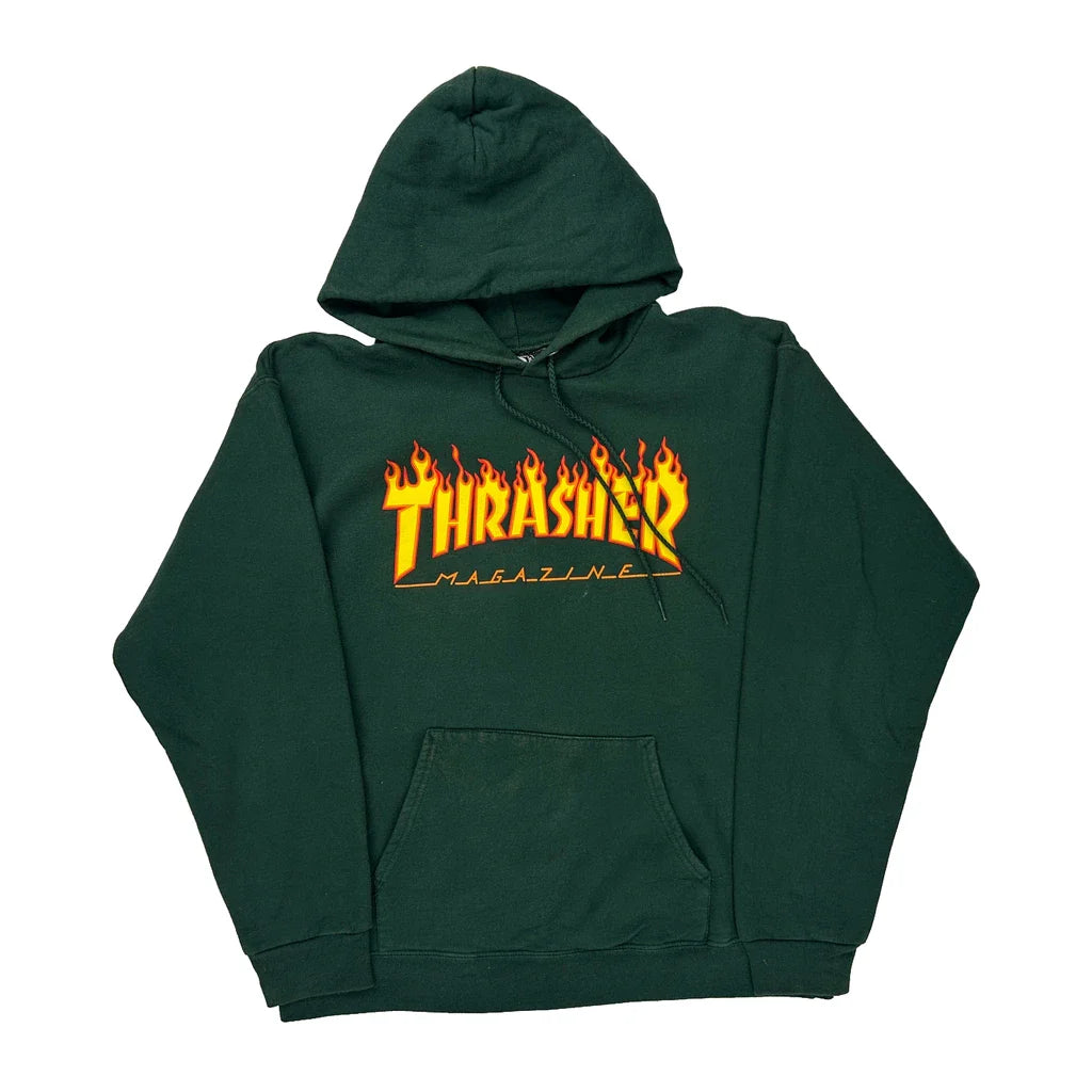 Magazine Thrasher Graphic Hoodie - Small Green Cotton Refurbished - Thrifted (note: this is a term often used to describe second- refurbished available on Cerqular