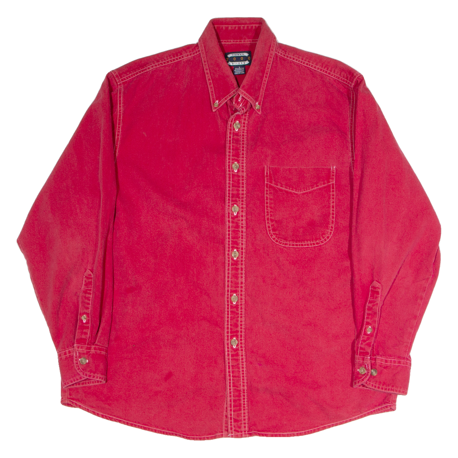 THREE RIVERS Mens Plain Shirt Red Long Sleeve L Refurbished - N/A refurbished available on Cerqular