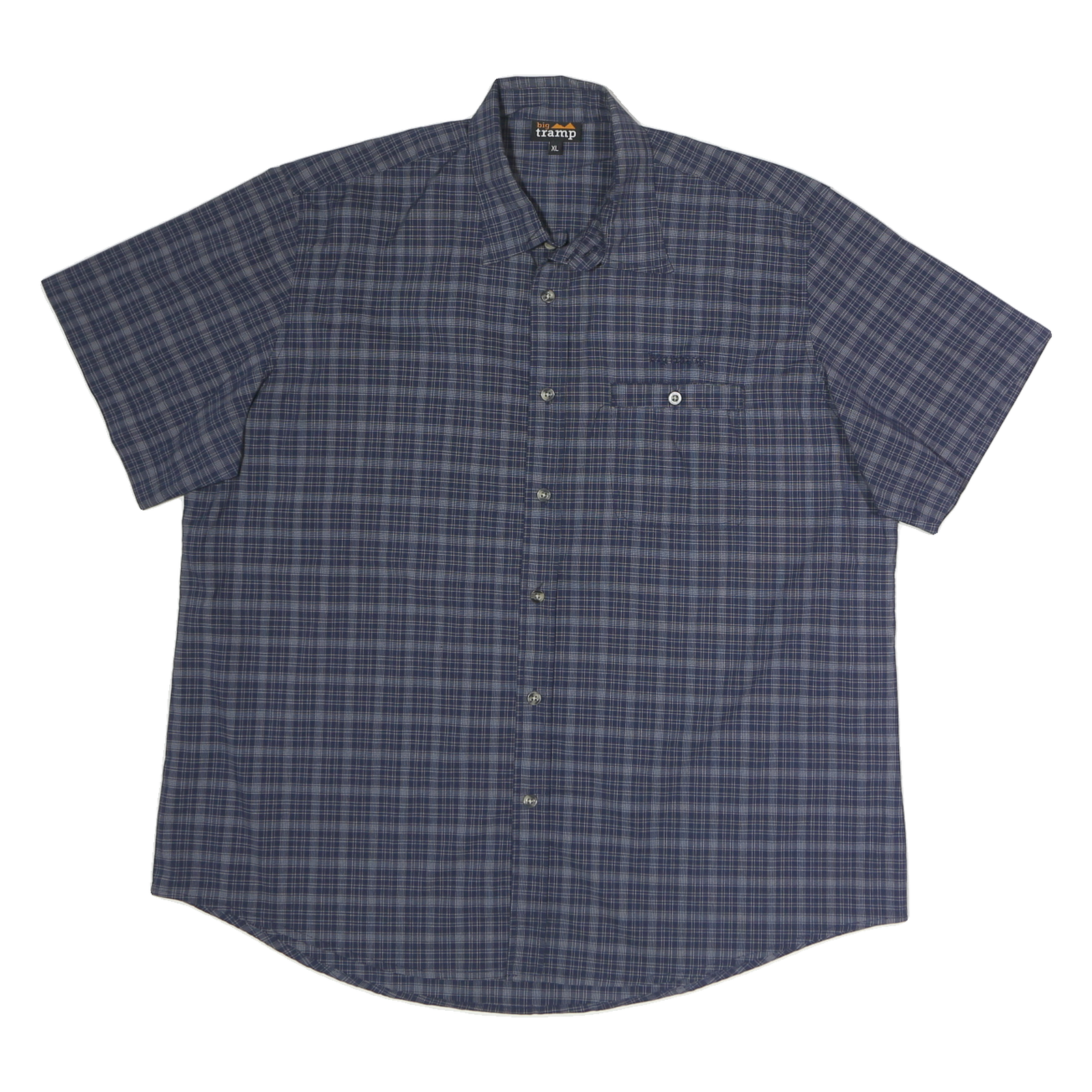 BIG TRAMP Mens Blue Check Shirt XL Cotton Short Sleeve Casual Button Up Refurbished - N/A refurbished available on Cerqular