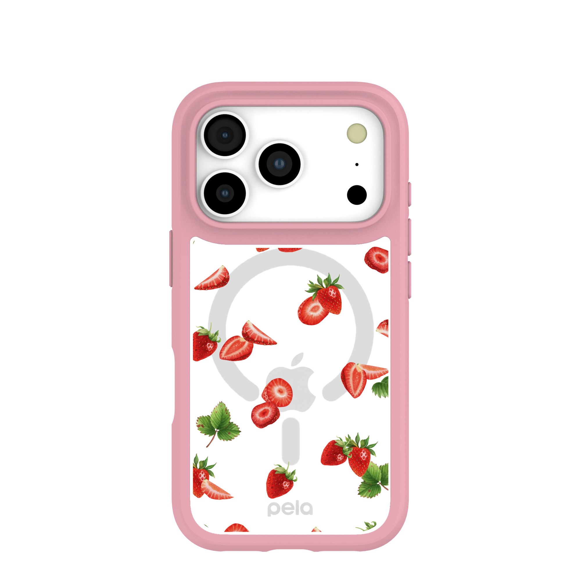 Clear Berry Pink iPhone 17 Pro Case With Petal Pink Ridge (MagSafe included) Refurbished - Pela Case refurbished available on Cerqular