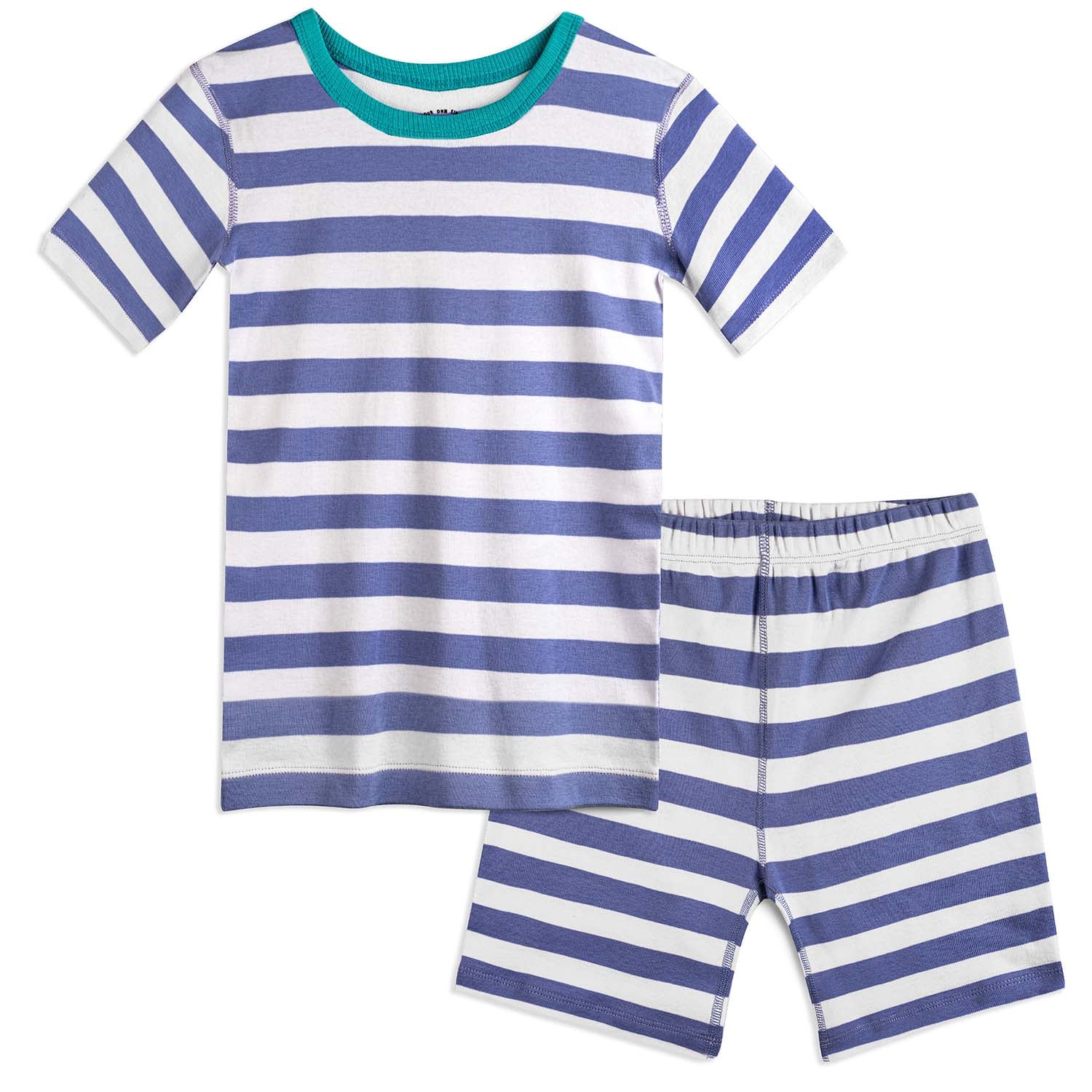 100% Organic Cotton Shortie Pajamas for Kids: Stripes - Final Sale | Color: Periwinkle Stripe | Size: 6 Refurbished - N/A (Note: There is no well-known brand named "M refurbished available on Cerqular