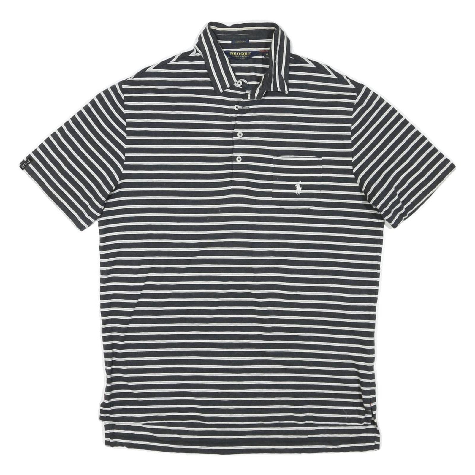 POLO RALPH LAUREN Mens Black & White Striped Short Sleeve Polo Shirt M Cotton Refurbished - N/A refurbished available on Cerqular