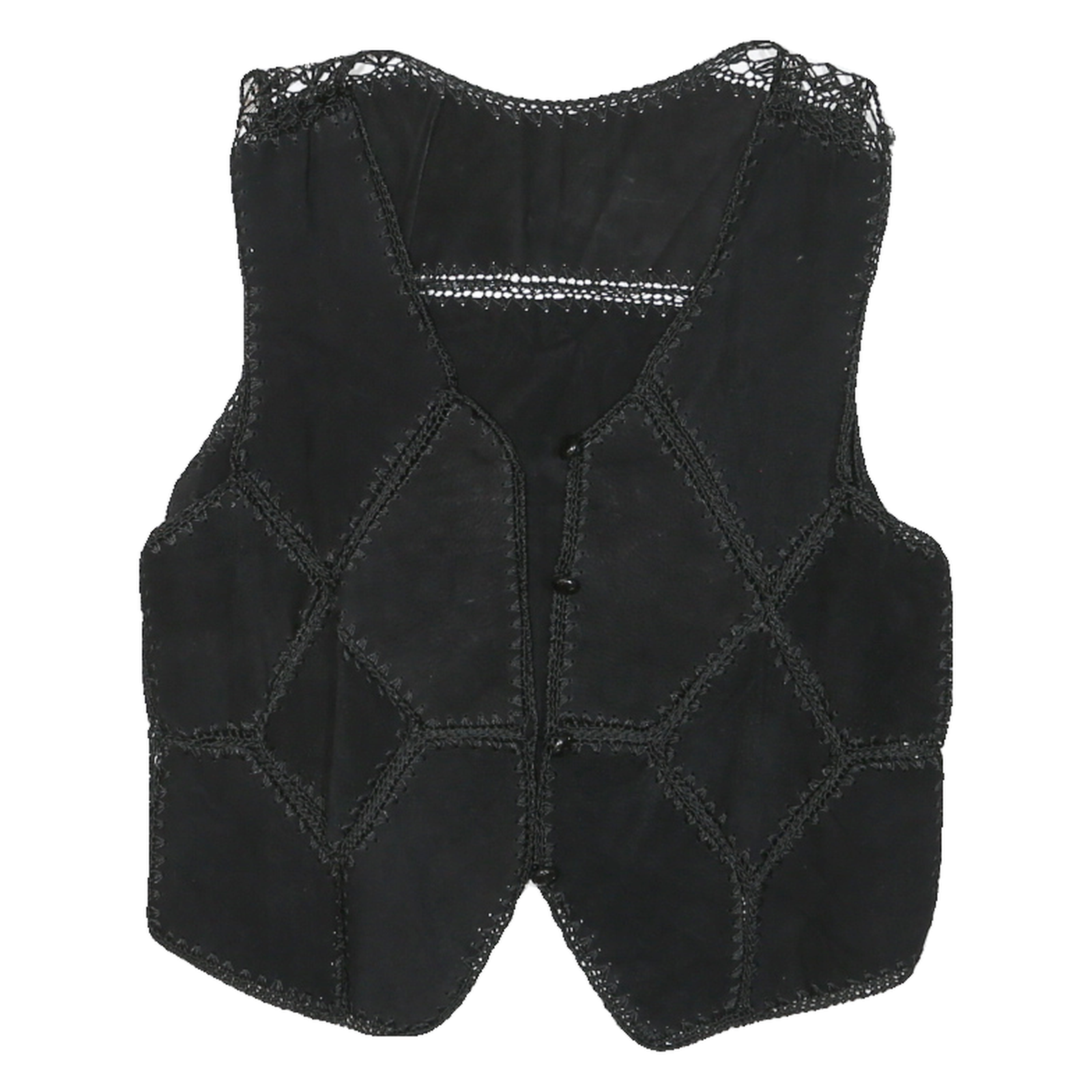 Womens Black Leather Patchwork Button Jacket Vest S Woven Vintage Style Refurbished - N/A refurbished available on Cerqular