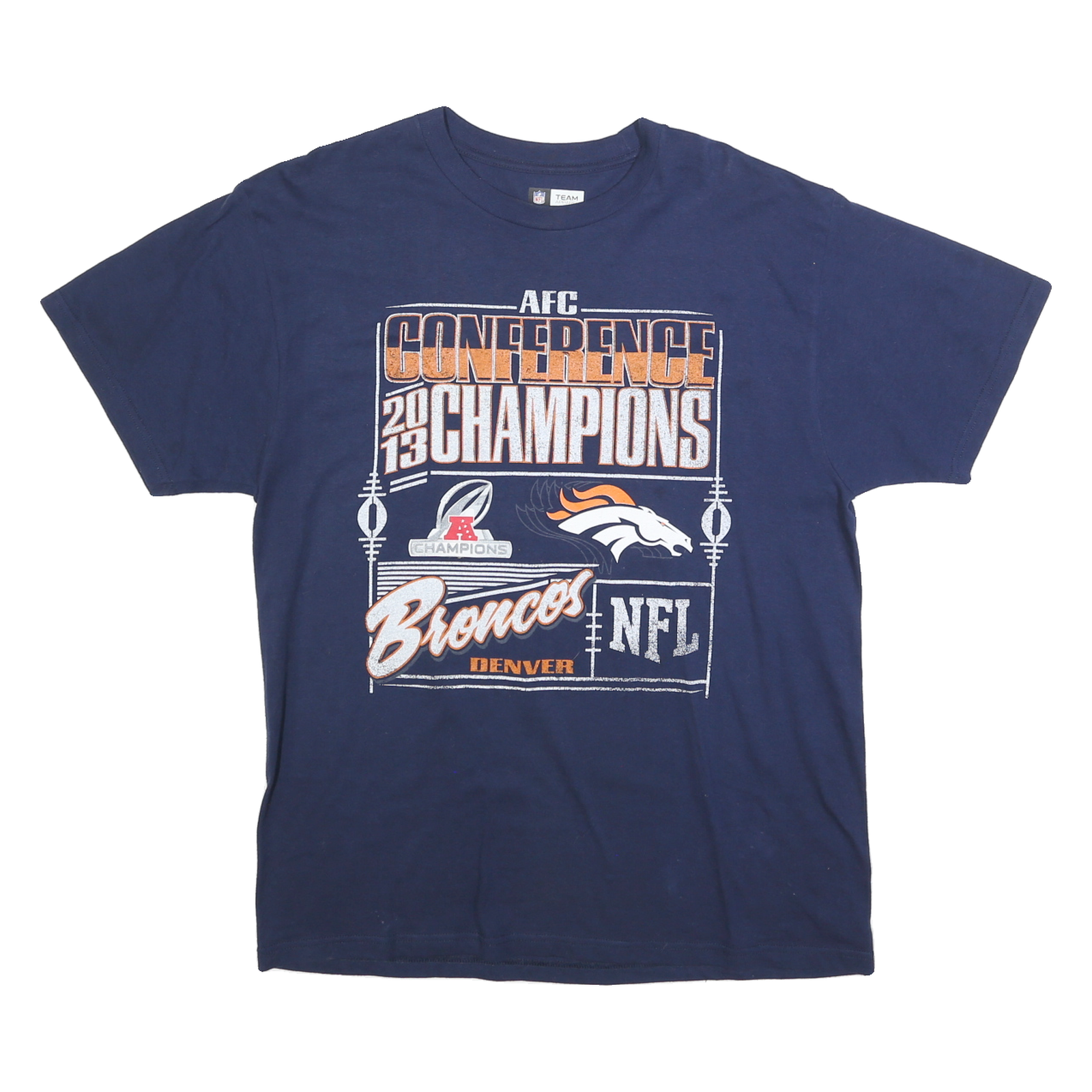 NFL Mens Blue Denver Broncos AFC Conference Champions Graphic T-Shirt L Crew Refurbished - N/A refurbished available on Cerqular