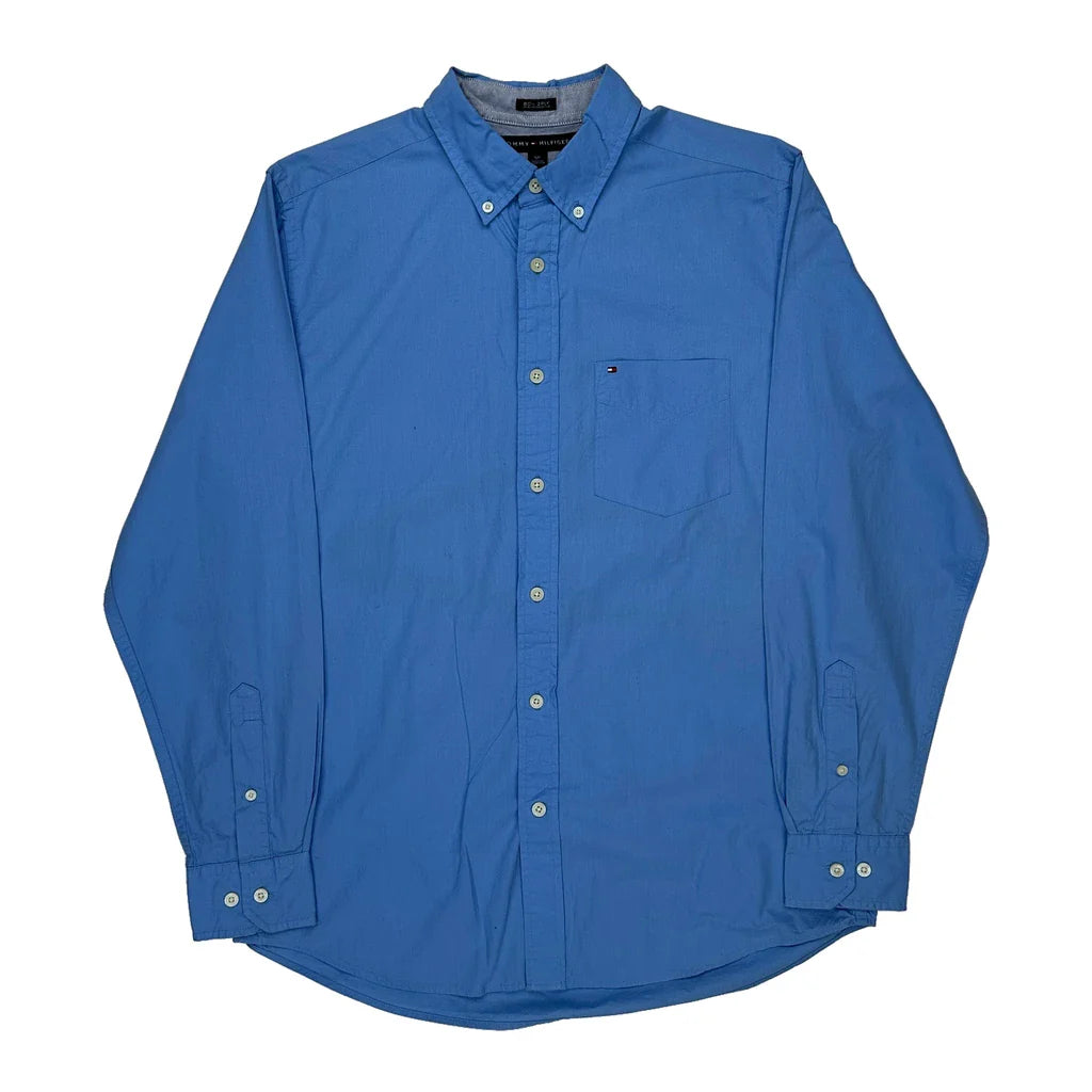 Tommy Hilfiger Shirt - Small Blue Cotton Refurbished - Thrifted (note: this is a term often used to describe second- refurbished available on Cerqular