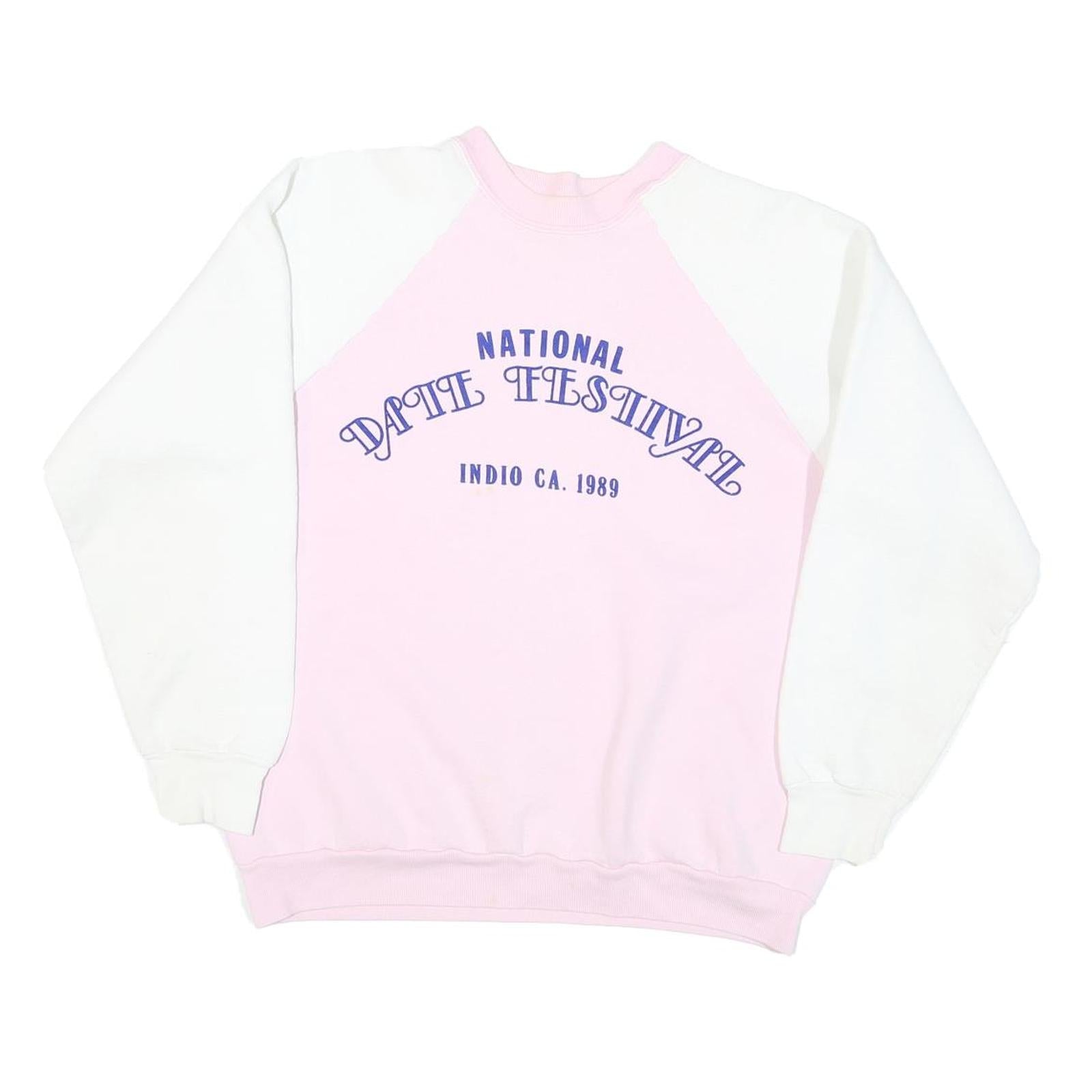 Womens Pink & White Cotton Blend Sweatshirt Crew Neck M Retro Festival Print Refurbished - N/A refurbished available on Cerqular
